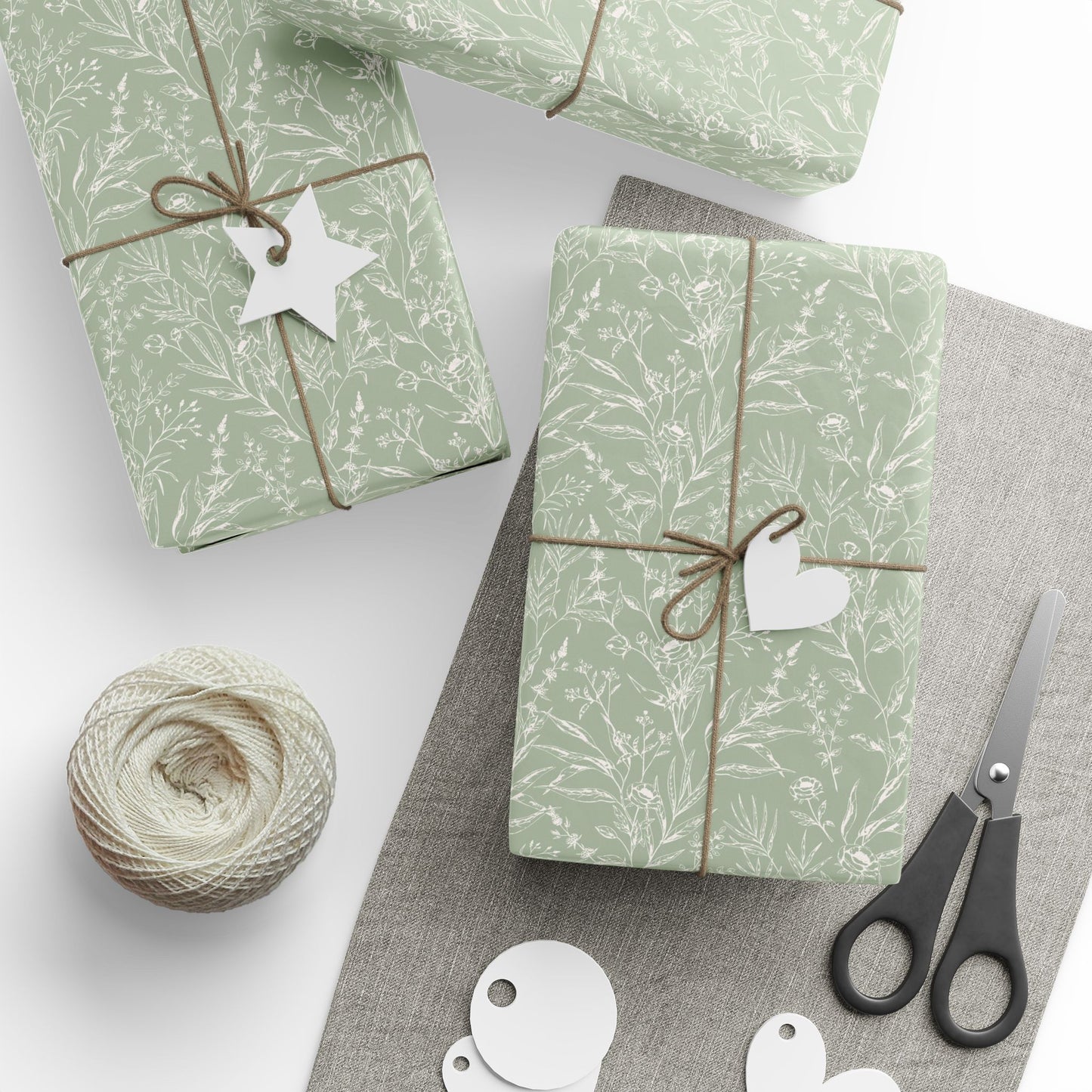 Sage Floral Wrapping Paper Roll