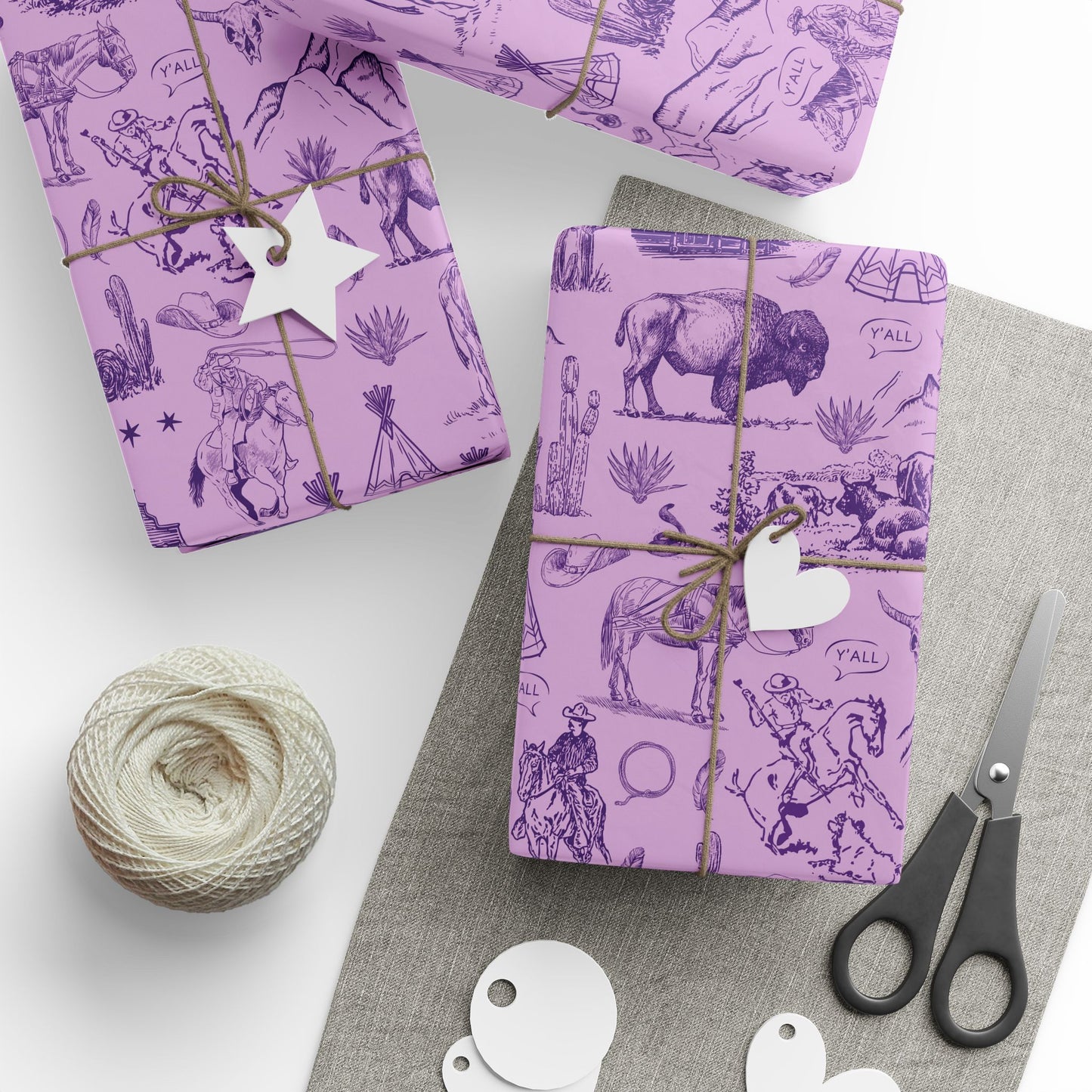 Purple Western Toile Wrapping Paper Roll, Fort Worth Texas