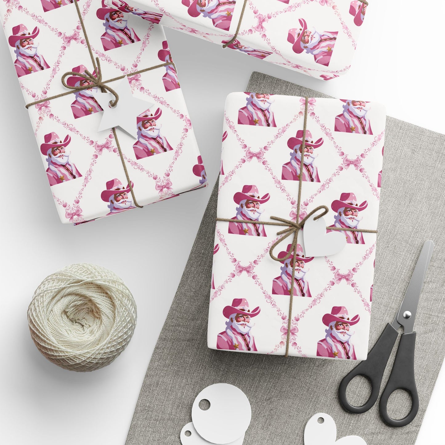 White Cowboy Santa Trellis Wrapping Paper Roll