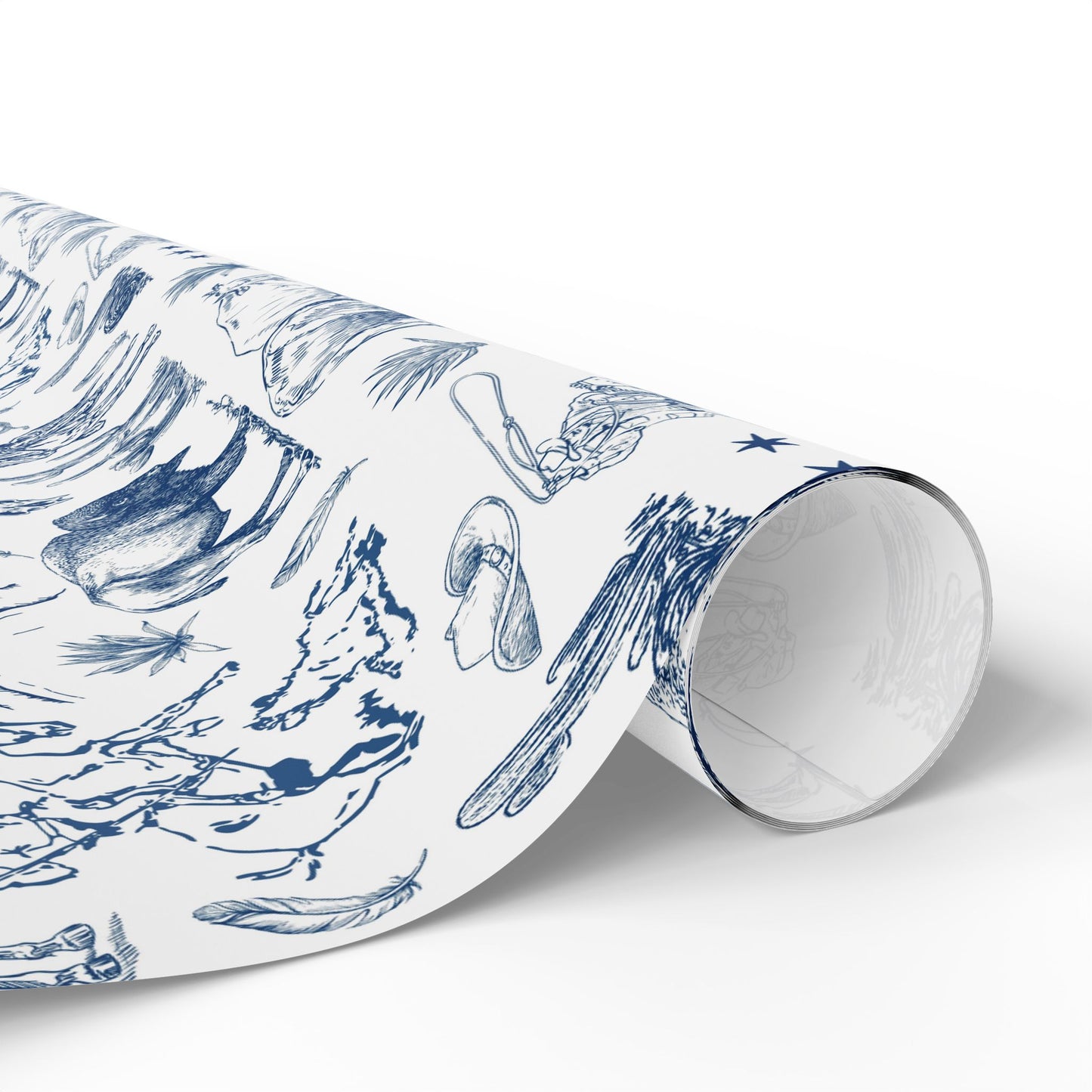 Blue Toile Western Wrapping Paper Roll