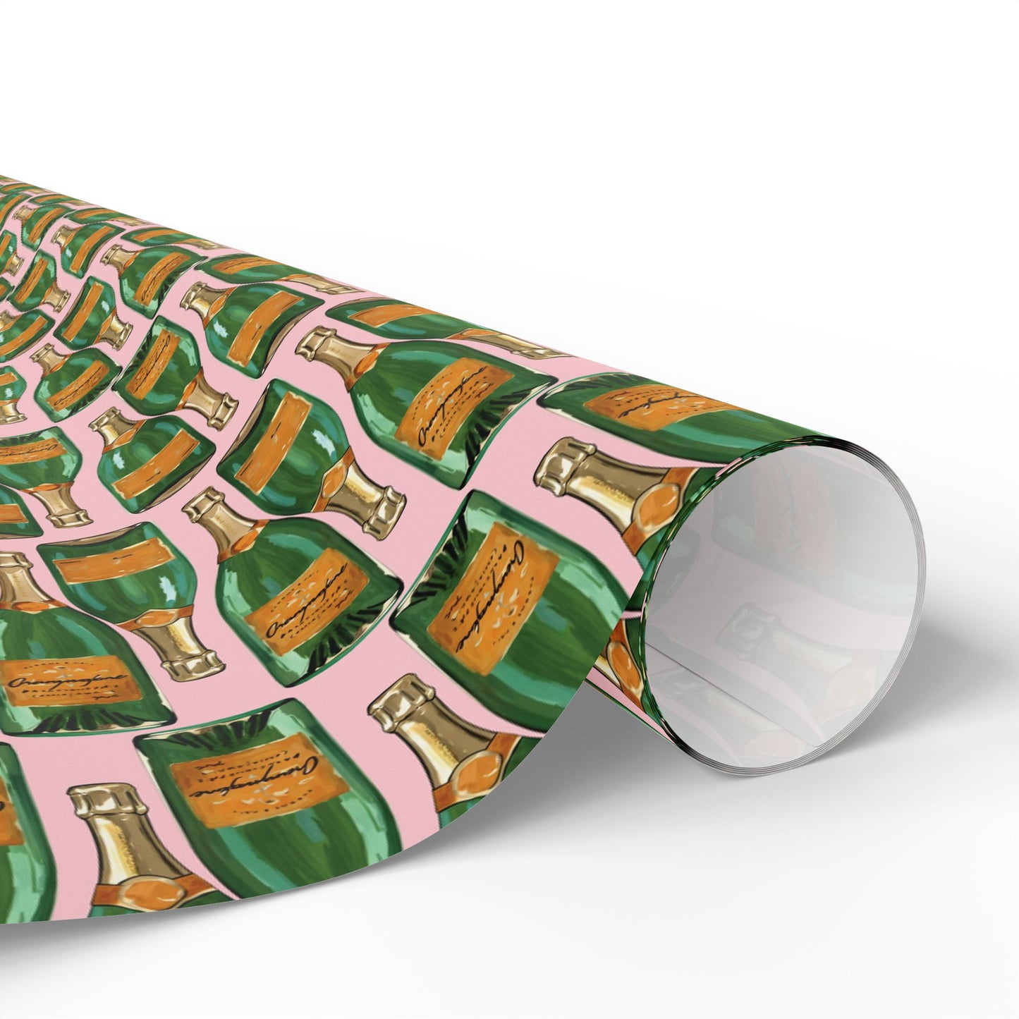 Champagne Bottle Wrapping Paper, Pink & Green Gift Wrap, Bridal Shower Wrapping Paper, Gift Wrap For Her