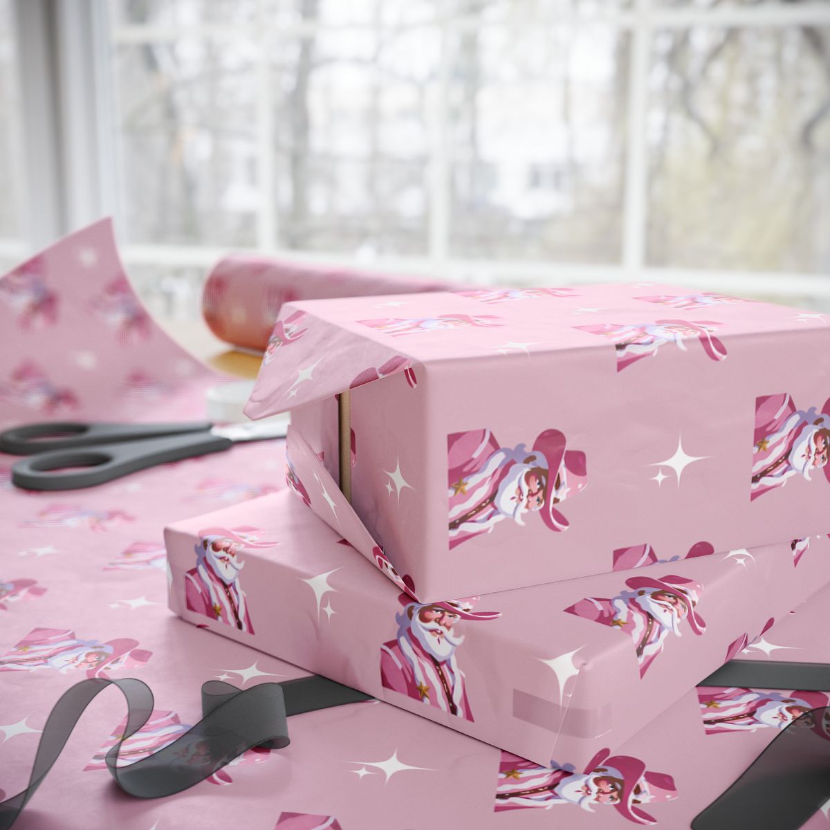 Pink Cowboy Santa Wrapping Paper, Funny Christmas Wrapping Preppy Wrapping Paper, Cute Wrapping Paper Roll, Pink Christmas Wrapping Paper