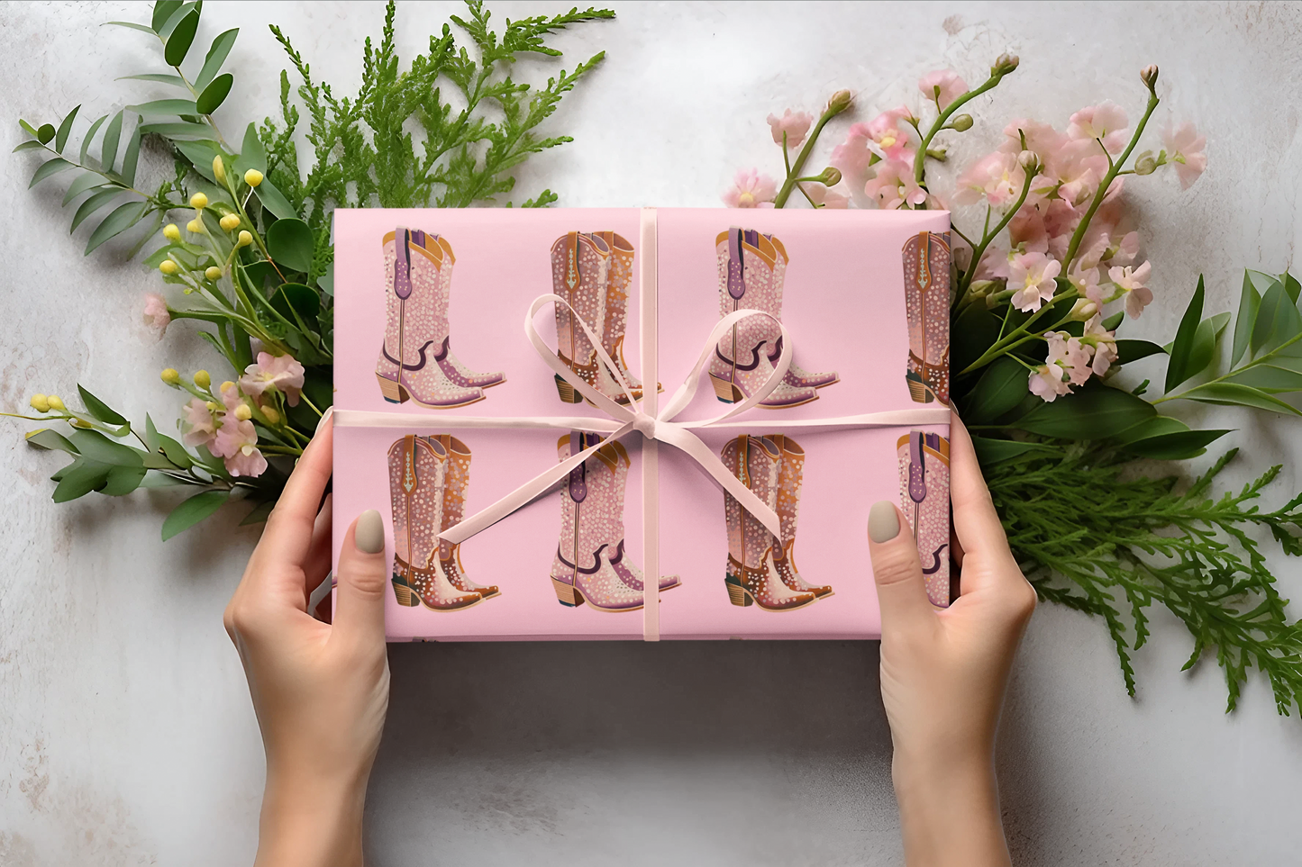 Pink Cowboy Boots Wrapping Paper