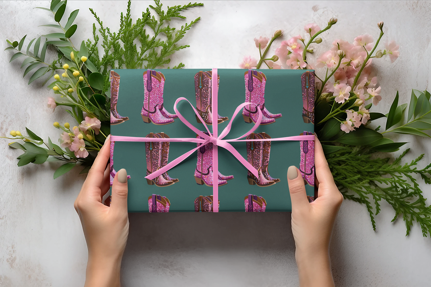 Green Cowboy Boots Wrapping Paper, Preppy Wrapping Paper Roll