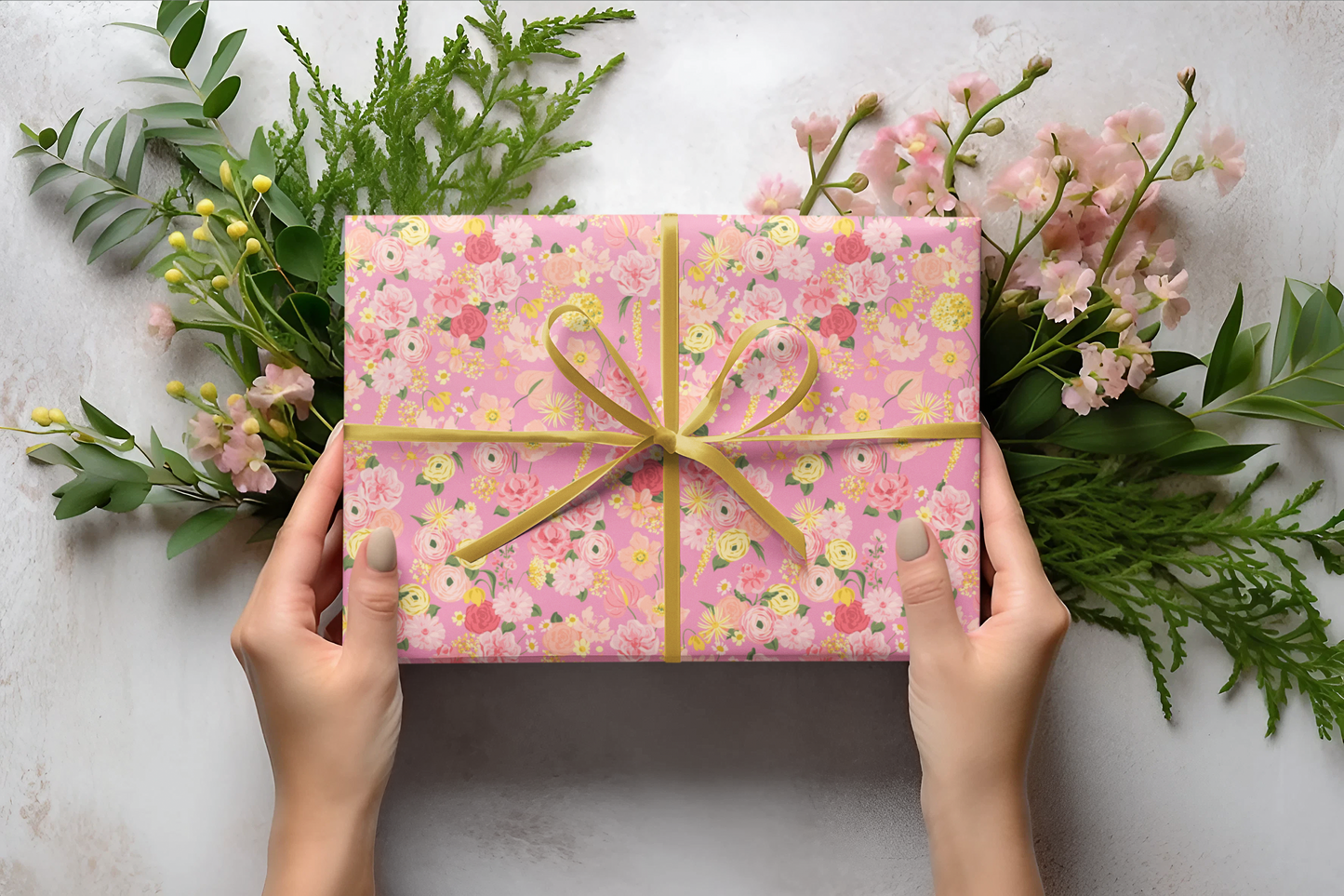 Pink Floral Wrapping Paper Roll