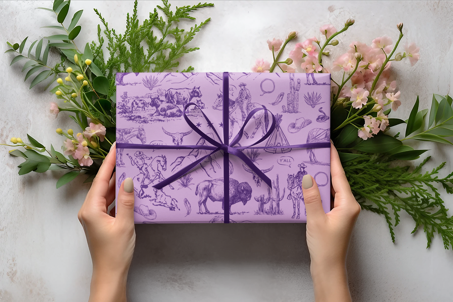 Purple Western Toile Wrapping Paper Roll, Fort Worth Texas