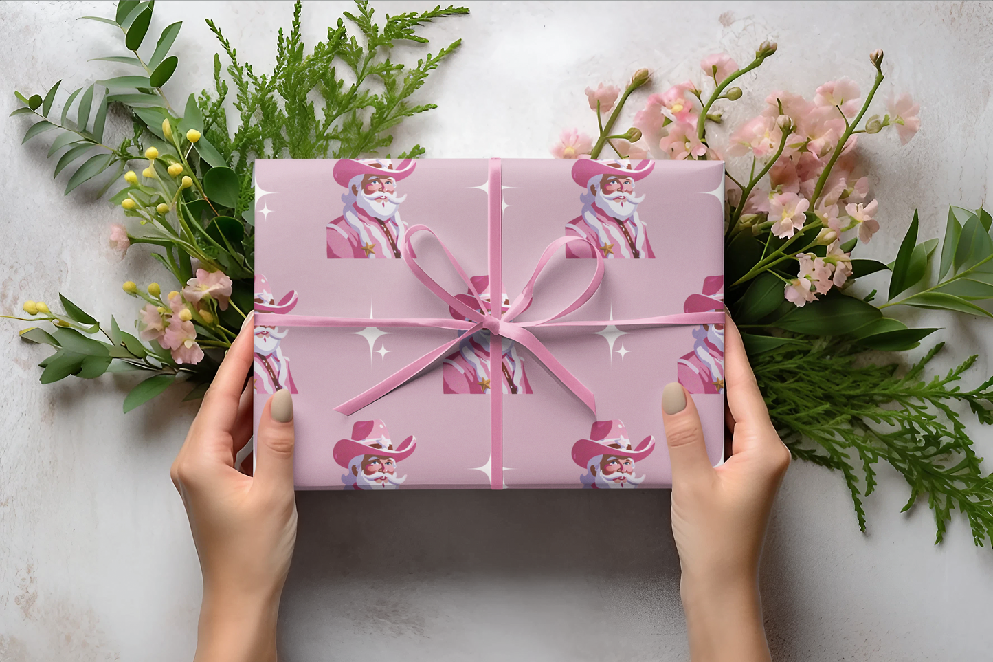 Pink Cowboy Santa Wrapping Paper, Funny Christmas Wrapping Preppy Wrapping Paper, Cute Wrapping Paper Roll, Pink Christmas Wrapping Paper