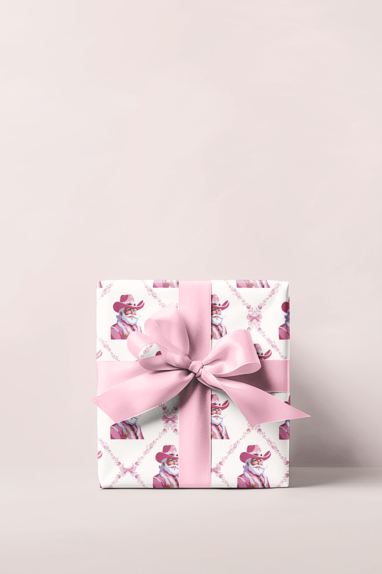 White Cowboy Santa Trellis Wrapping Paper Roll