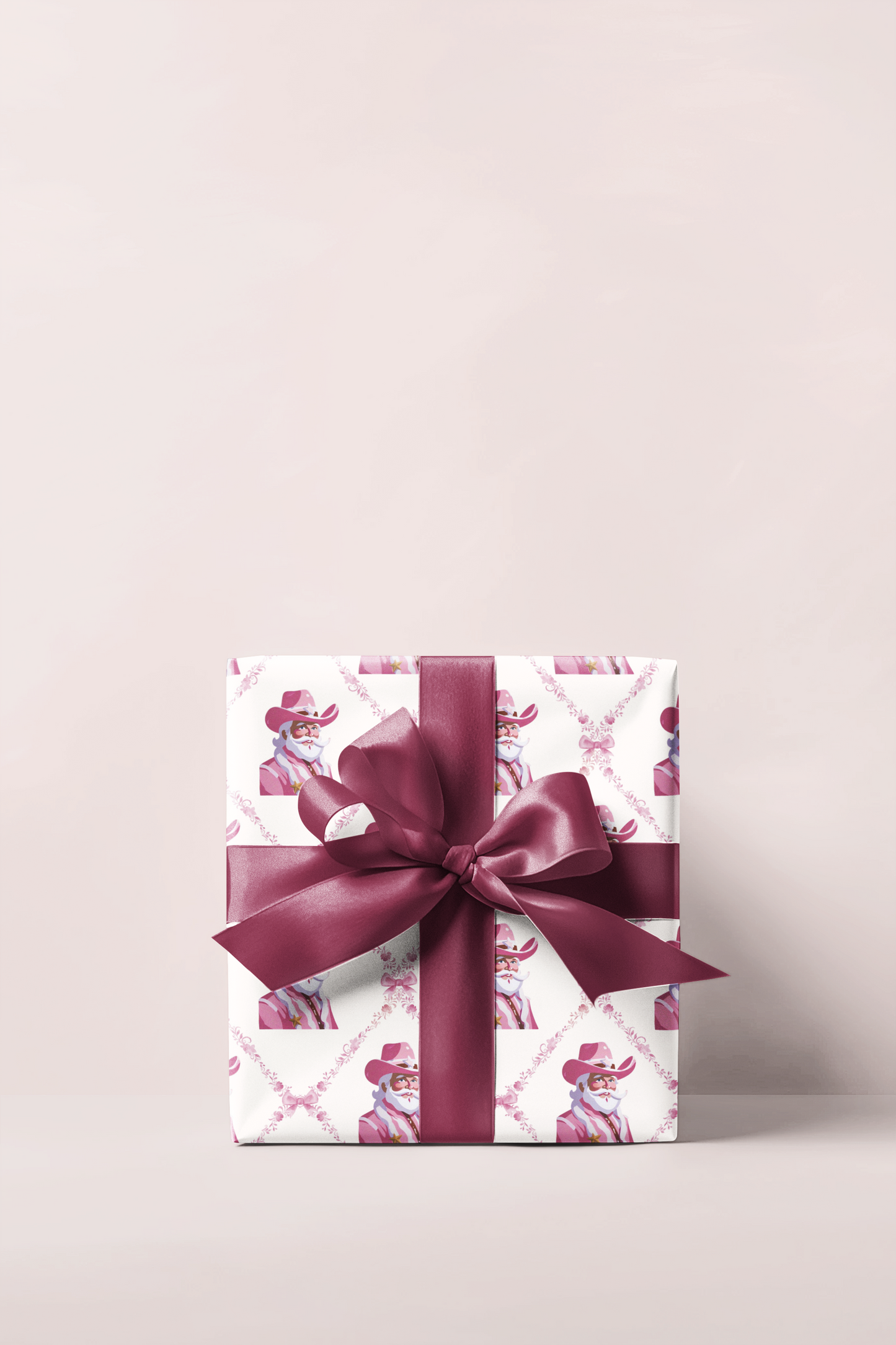 White Cowboy Santa Trellis Wrapping Paper Roll