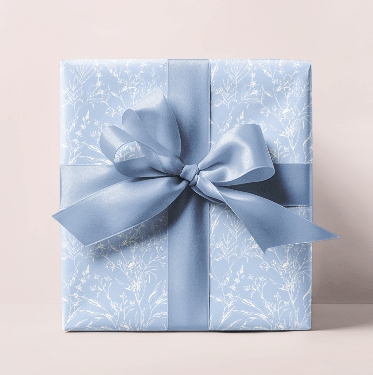 French Blue Floral Wrapping Paper Roll