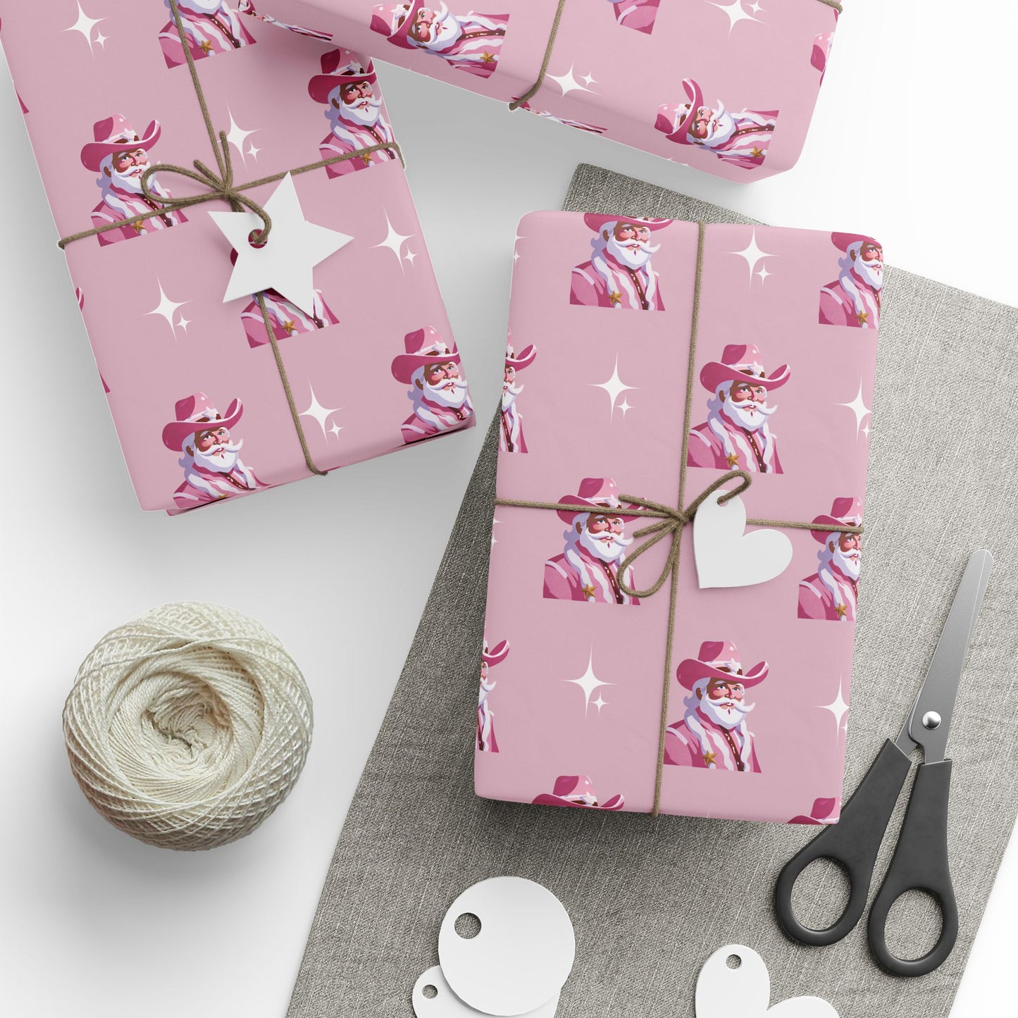 Pink Cowboy Santa Wrapping Paper, Funny Christmas Wrapping Preppy Wrapping Paper, Cute Wrapping Paper Roll, Pink Christmas Wrapping Paper