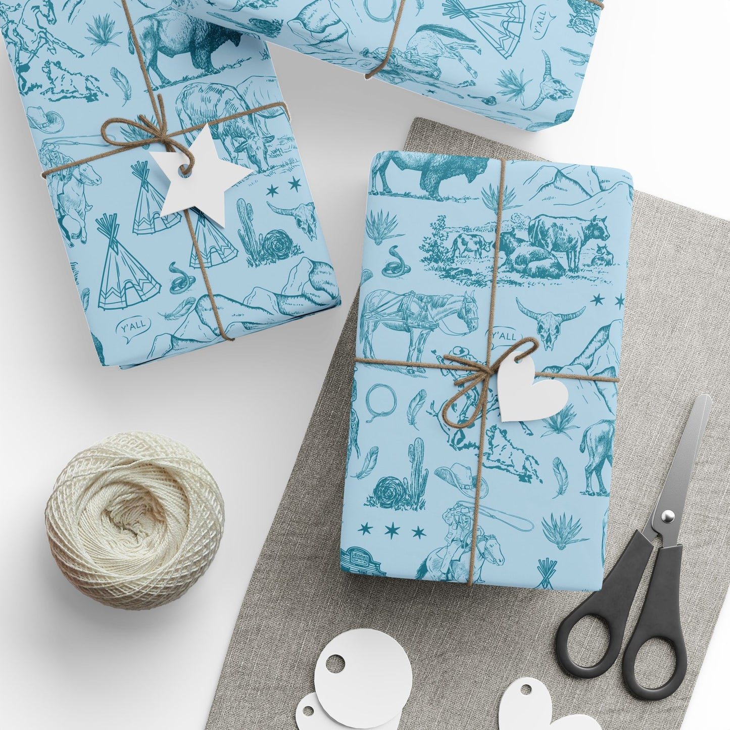 Turquoise Toile Western Wrapping Paper Roll
