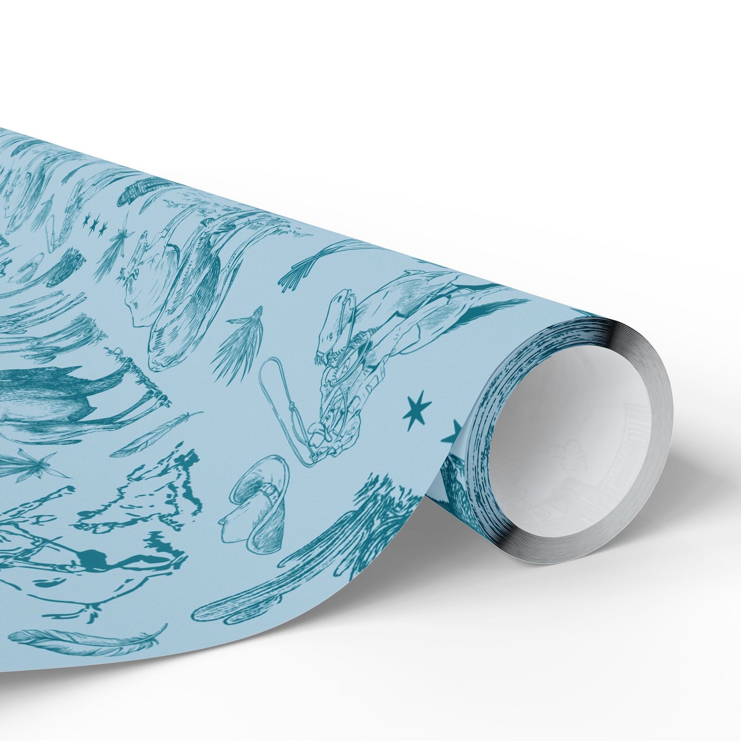 Turquoise Toile Western Wrapping Paper Roll
