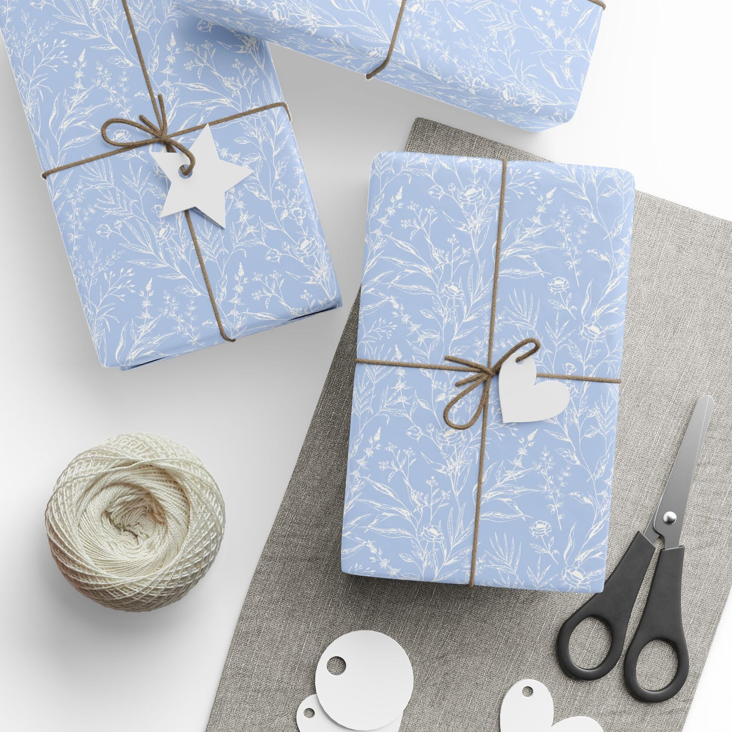 French Blue Floral Wrapping Paper Roll