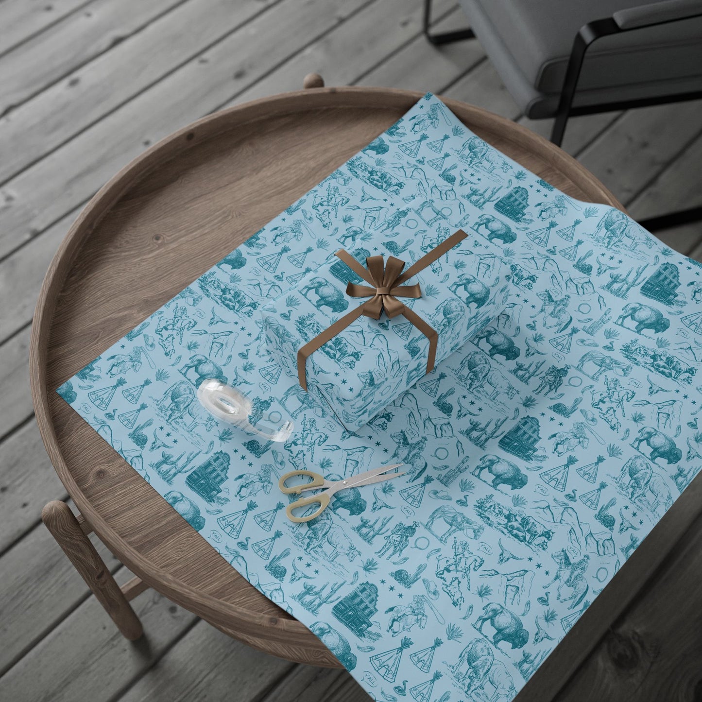 Turquoise Toile Western Wrapping Paper Roll