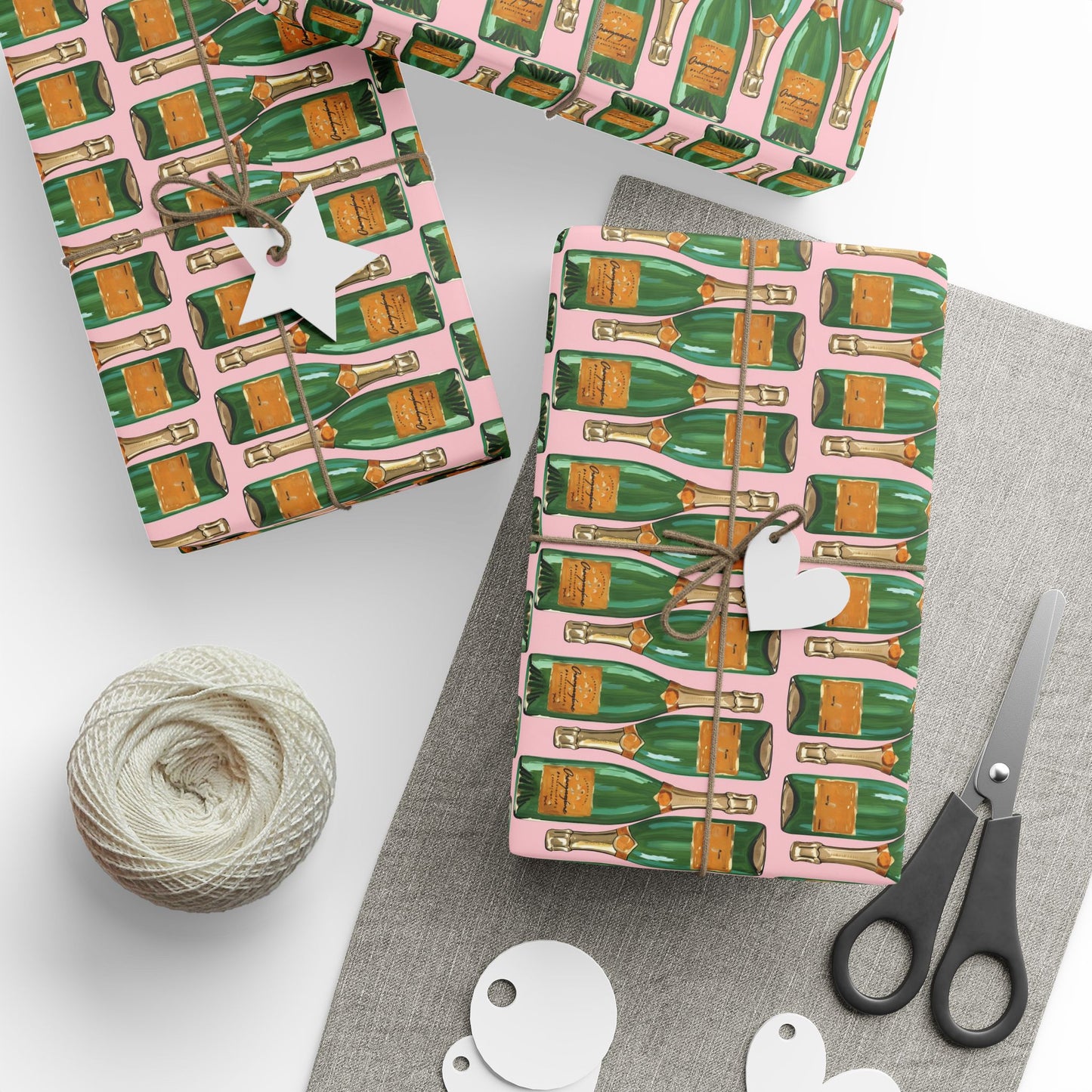 Champagne Bottle Wrapping Paper, Pink & Green Gift Wrap, Bridal Shower Wrapping Paper, Gift Wrap For Her