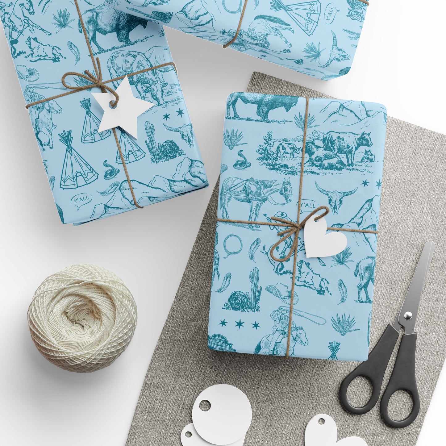 Turquoise Toile Western Wrapping Paper Roll