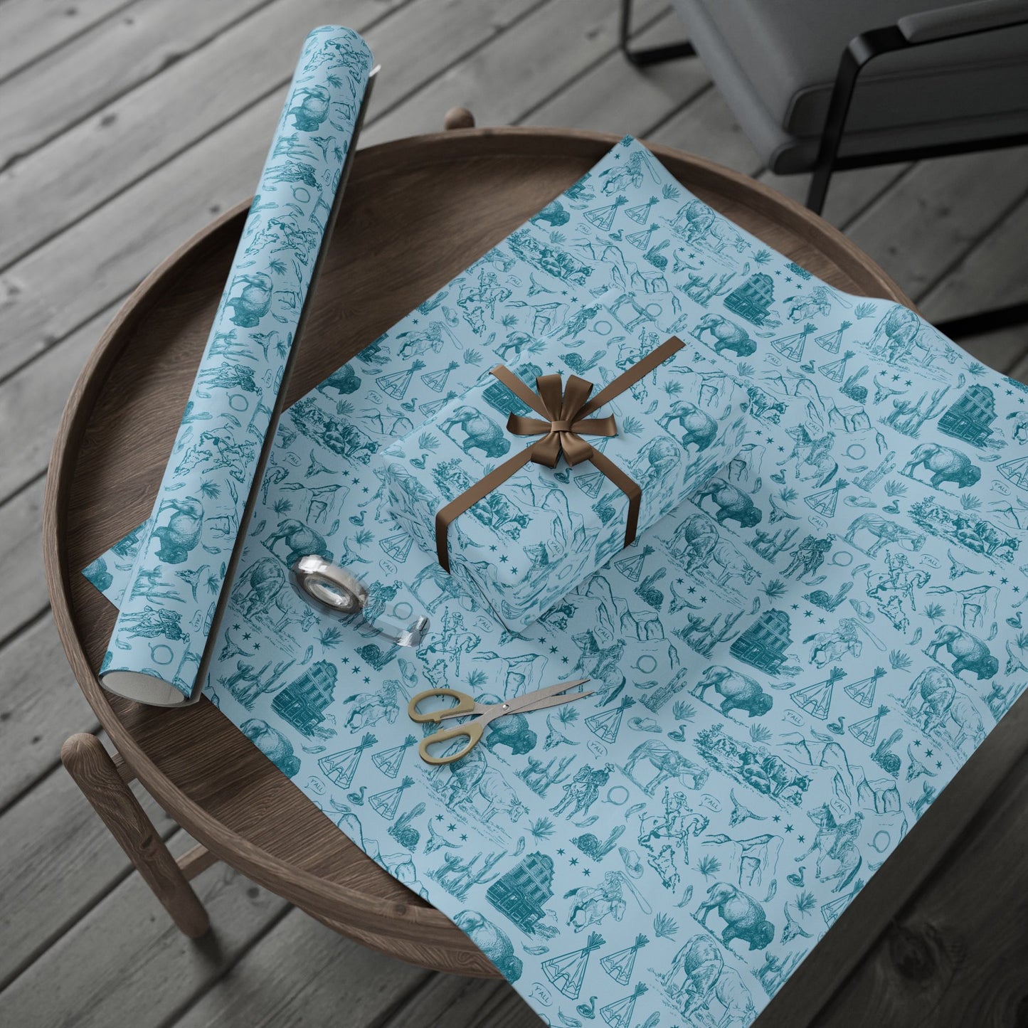 Turquoise Toile Western Wrapping Paper Roll