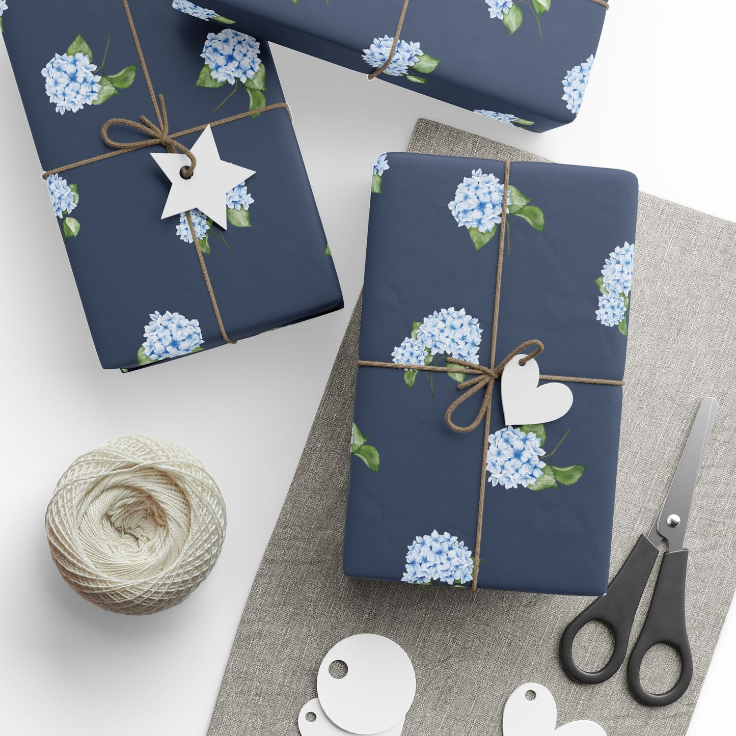 Navy Hydrangea Wrapping Paper Roll