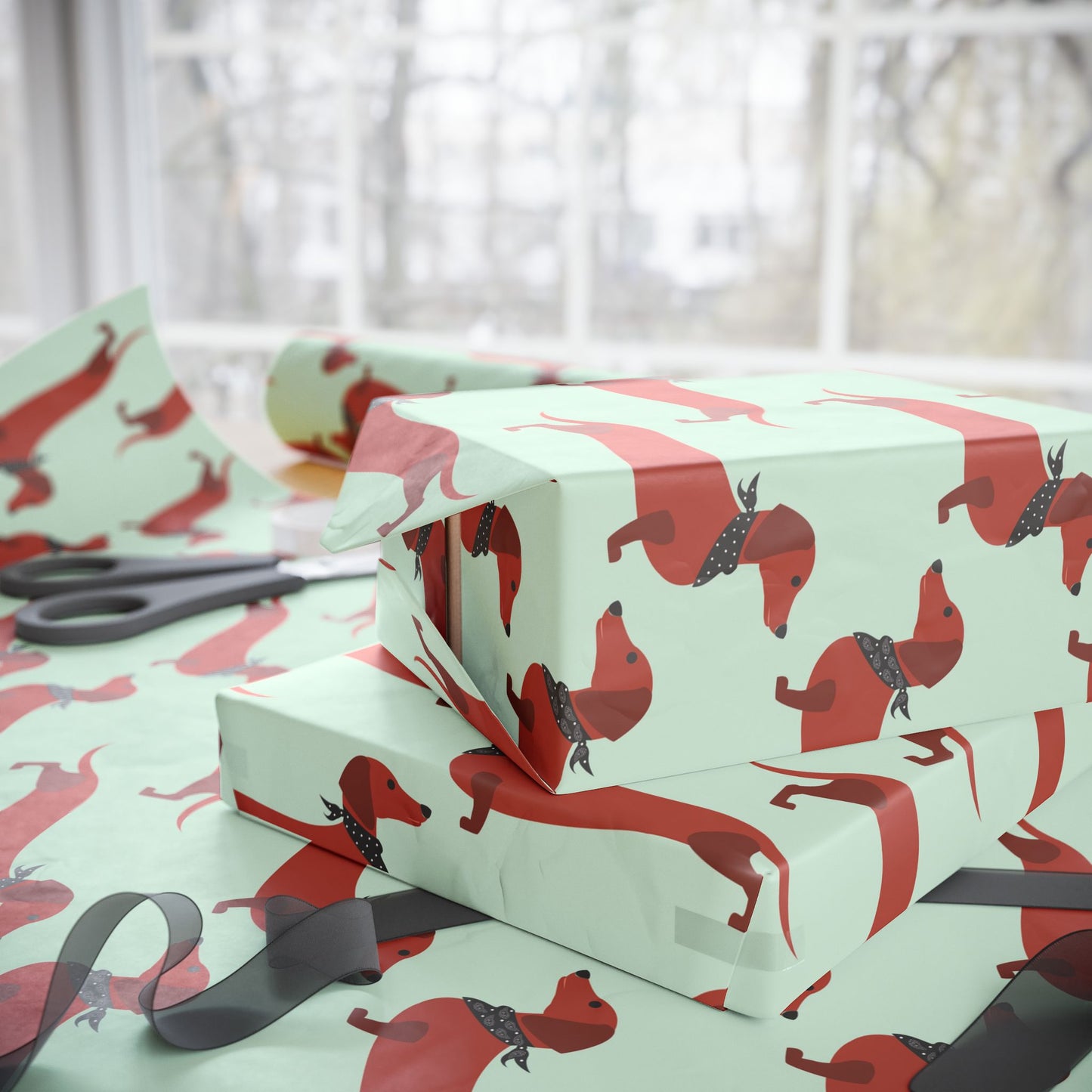 Sage Weenie Dog With Bandana's Wrapping Paper