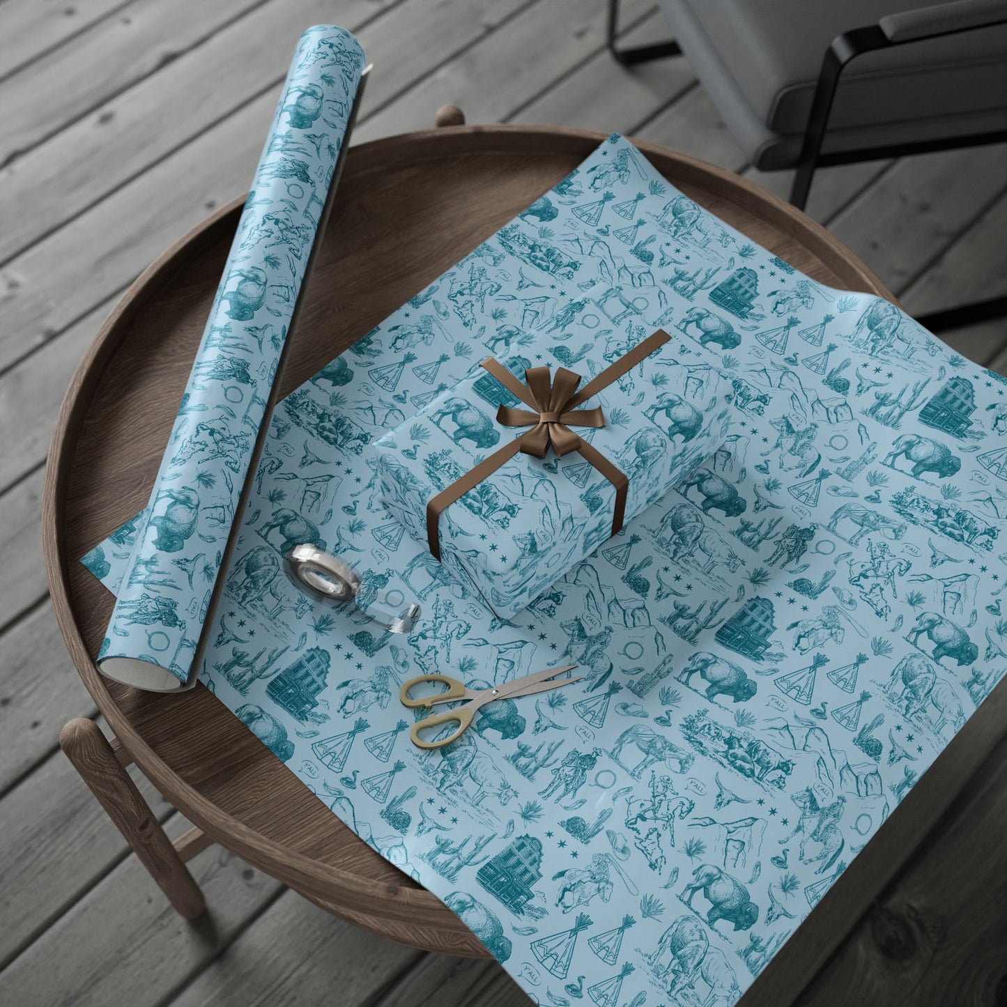 Turquoise Toile Western Wrapping Paper Roll