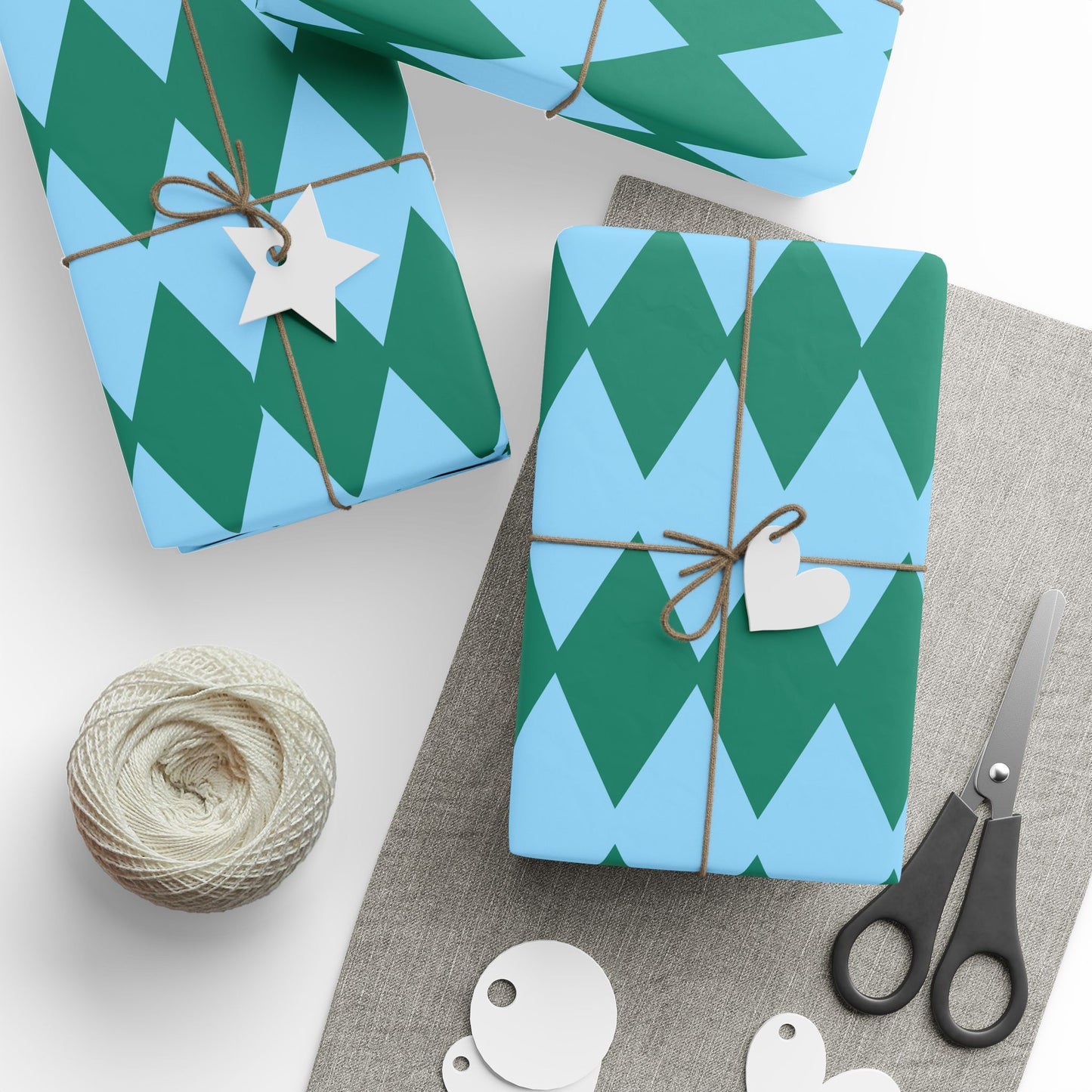 Blue & Green Harlequin Wrapping Paper Roll