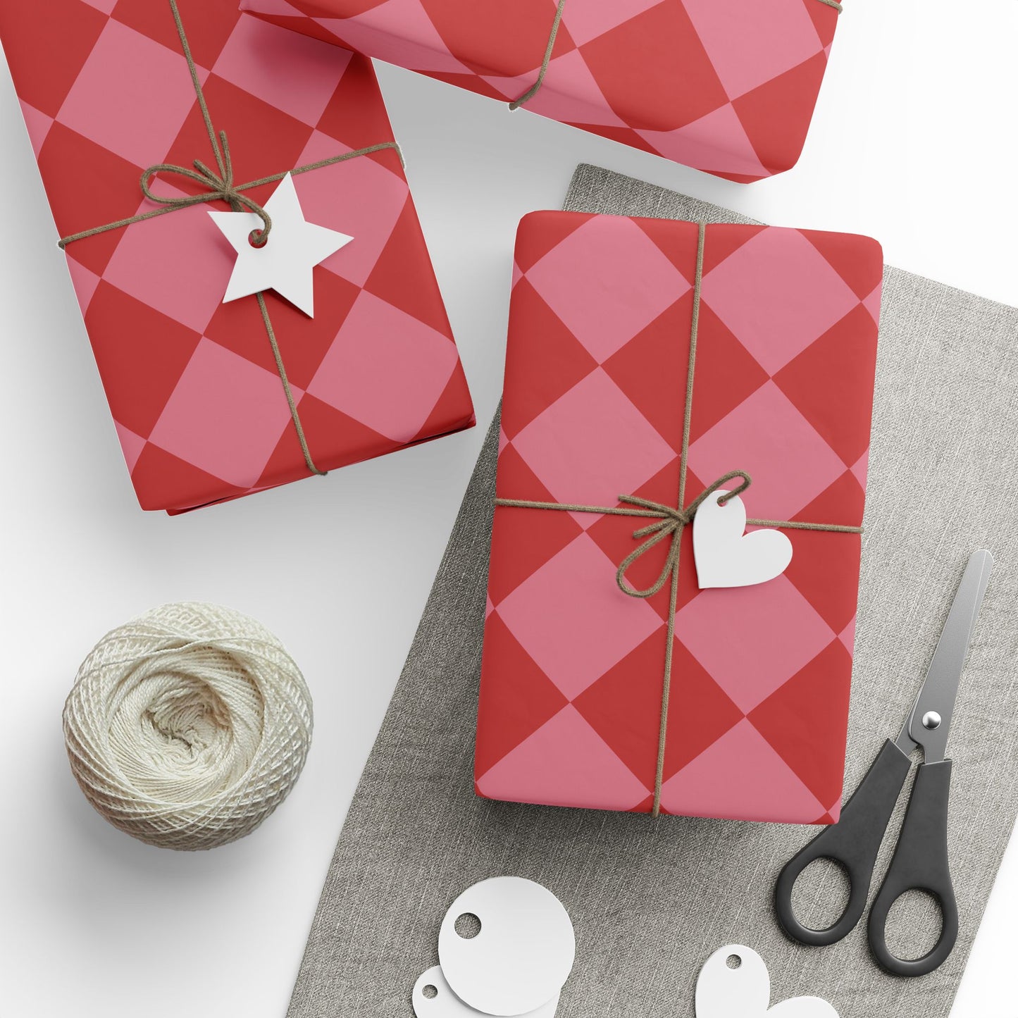 Red & Pink Diamond Checkered Wrapping Paper Roll