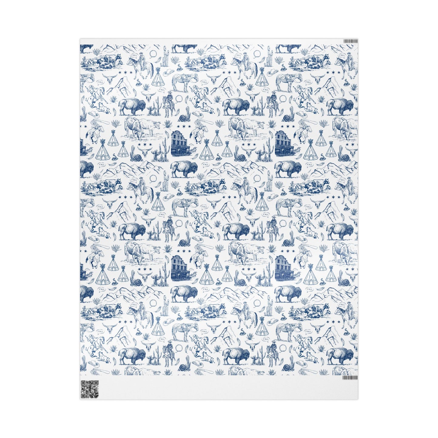 Blue Toile Western Wrapping Paper Roll