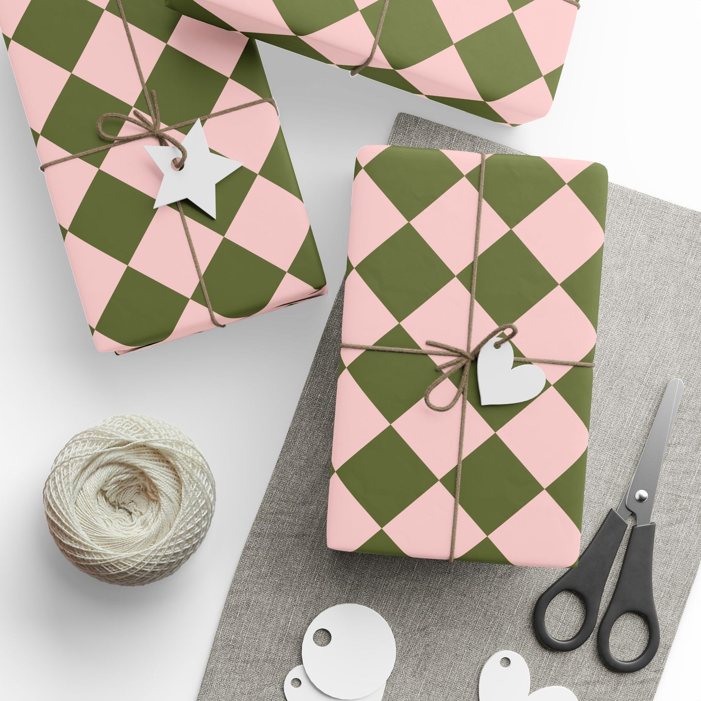 Green & Pink Checkered Wrapping Paper Roll