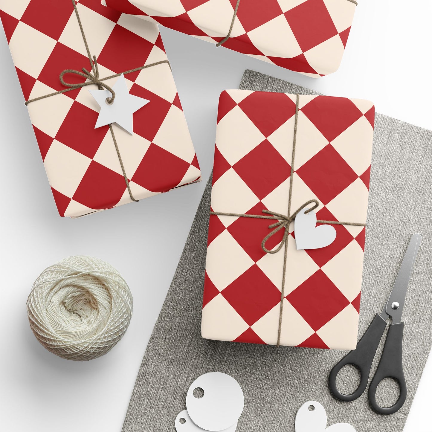 Red & Cream Checkered Wrapping Paper Roll