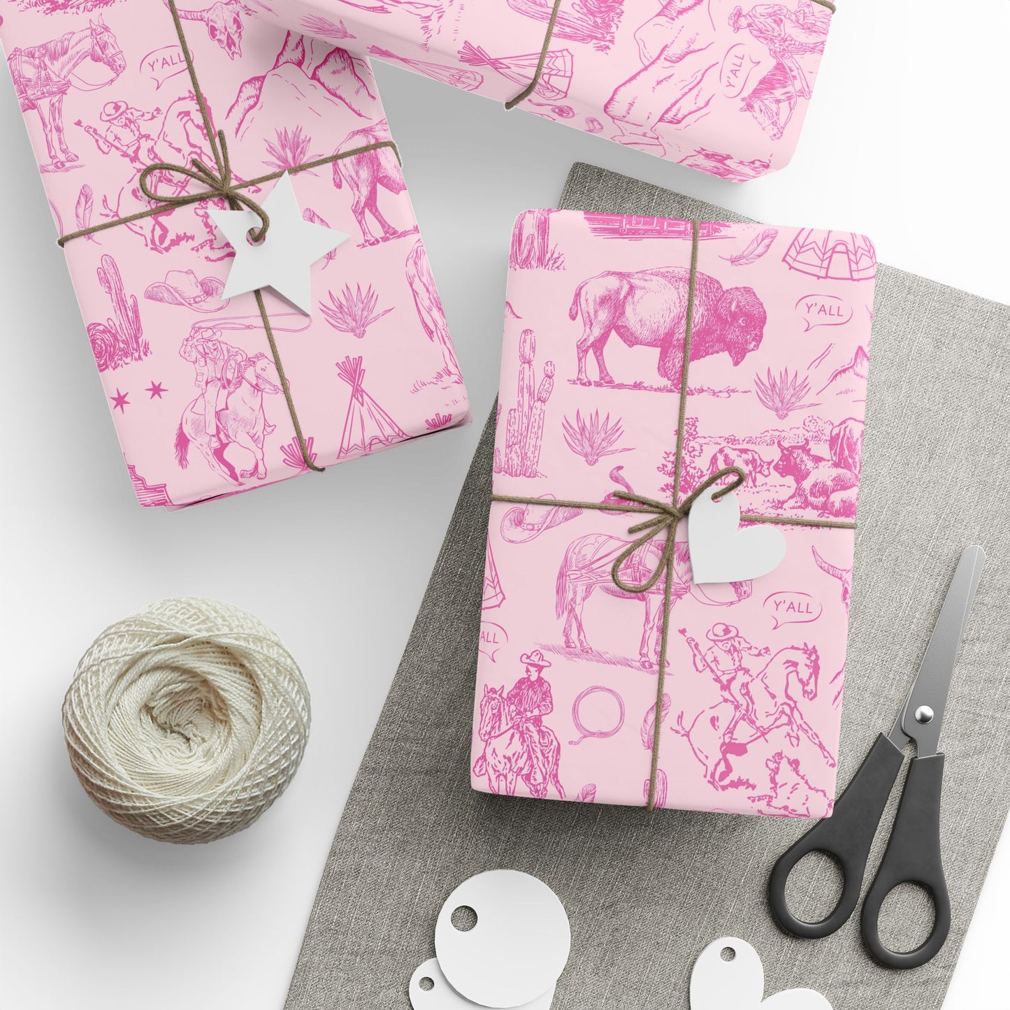 Pink Toile Western Wrapping Paper Roll