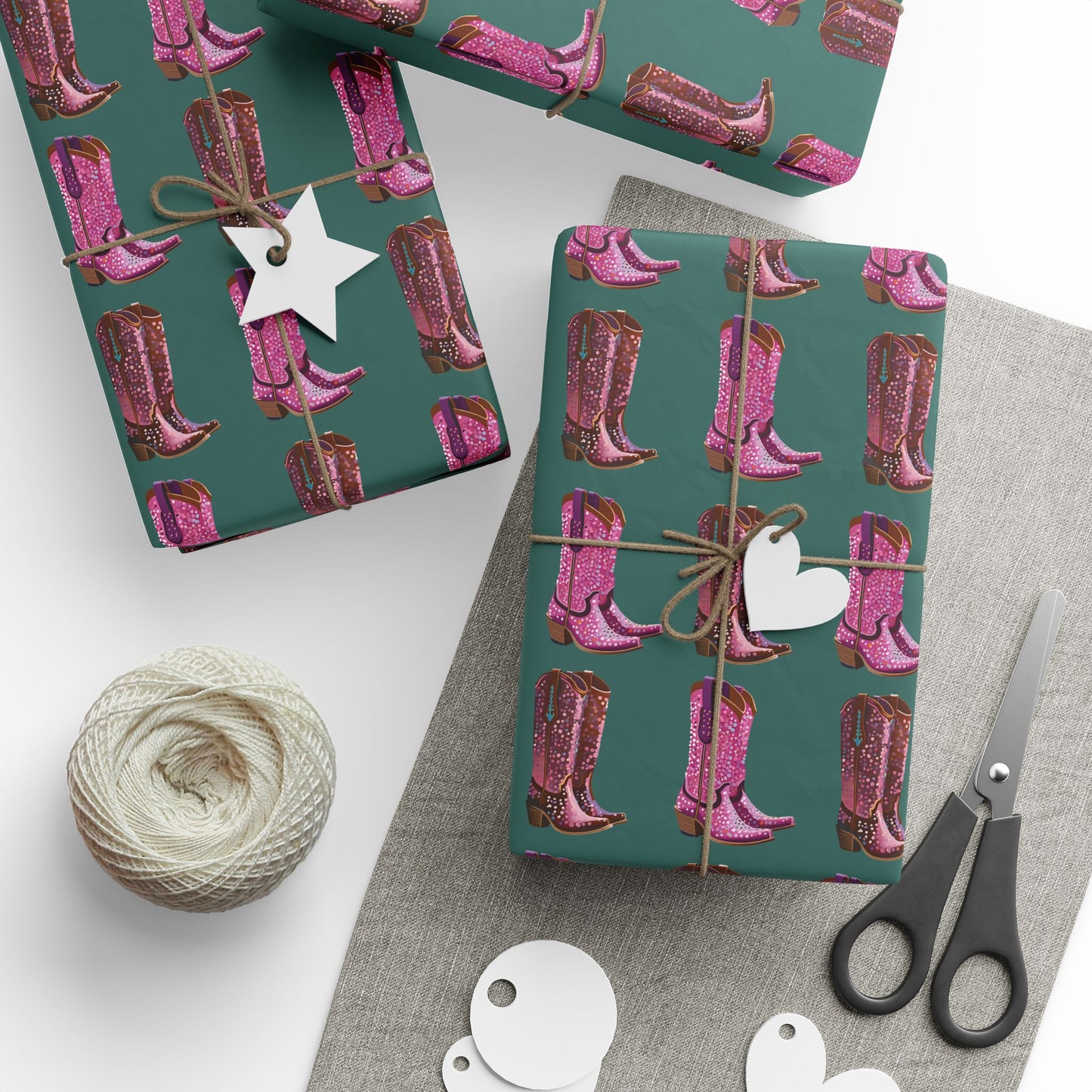 Green Cowboy Boots Wrapping Paper, Preppy Wrapping Paper Roll