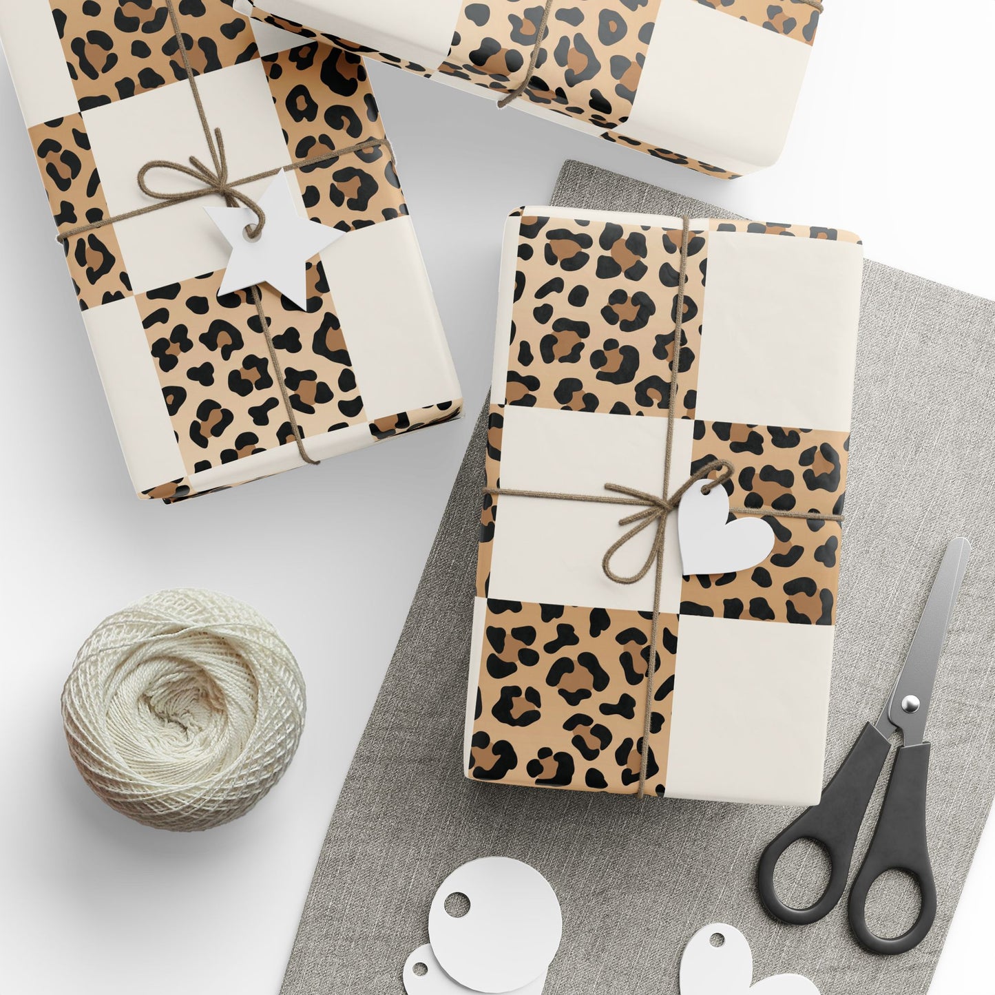 Checkered Leopard Animal Print Wrapping Paper Roll