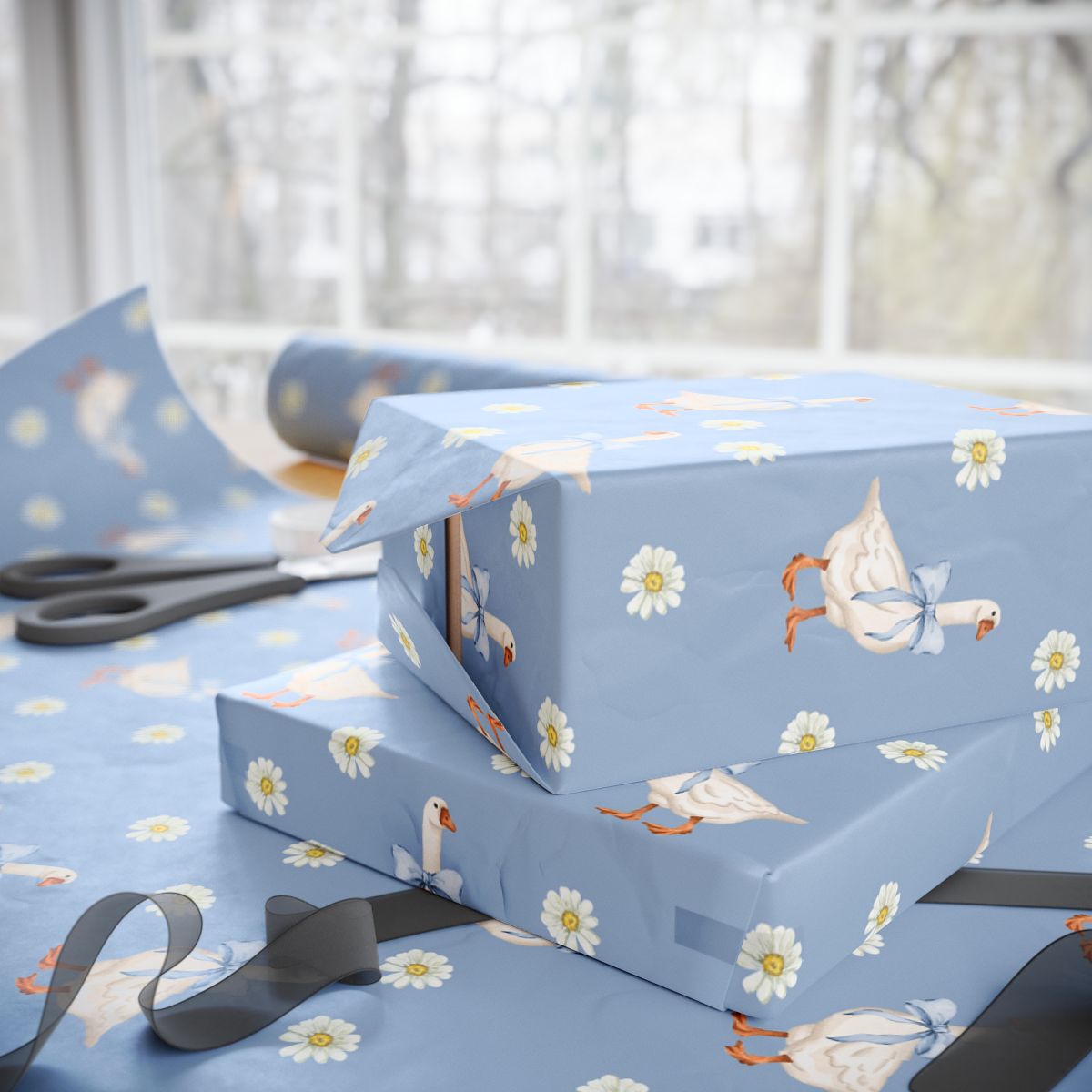 Blue Goose Wrapping Paper Roll, Baby Shower Wrapping Paper, Birthday Gift Wrap, Gift Wrap for Her