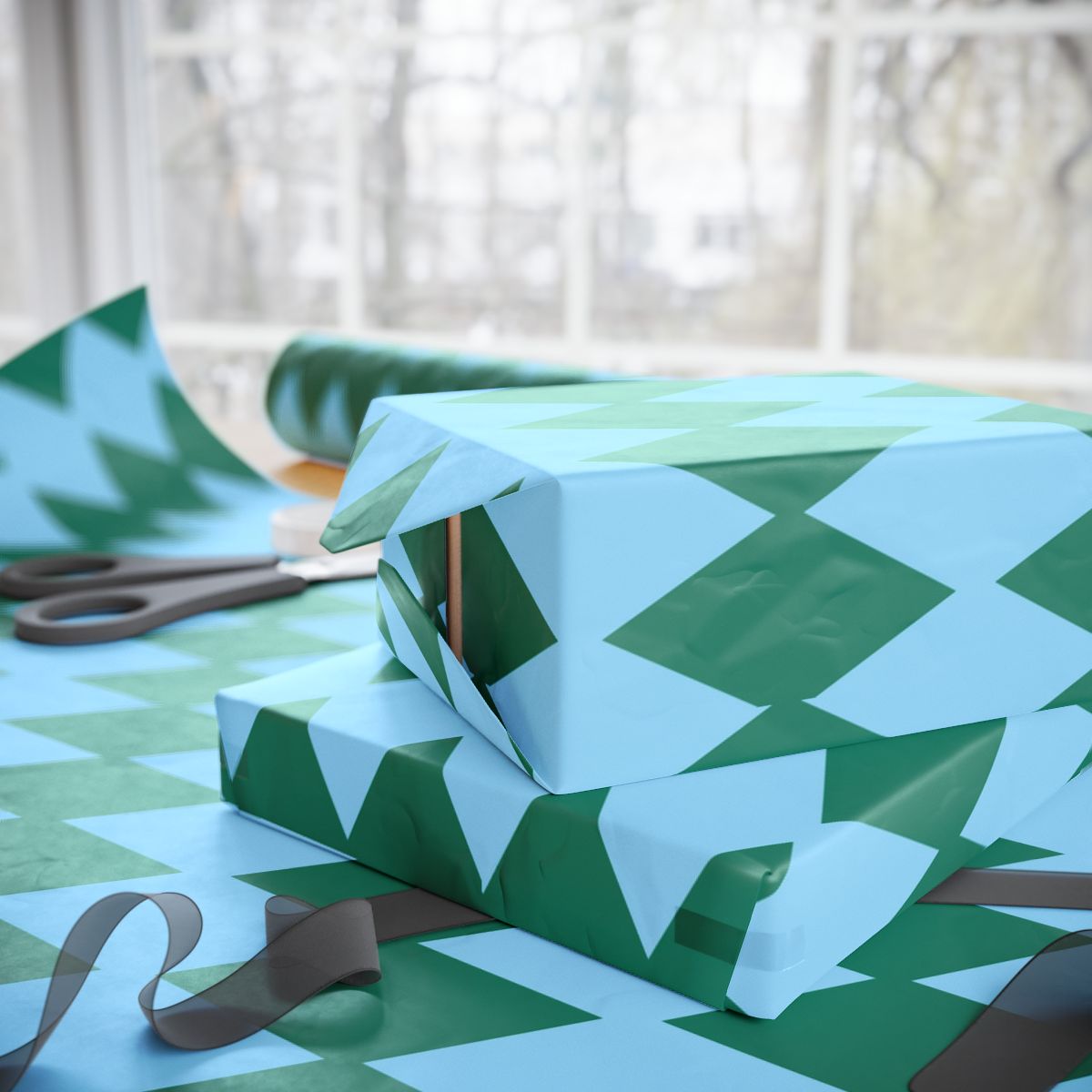 Blue & Green Harlequin Wrapping Paper Roll