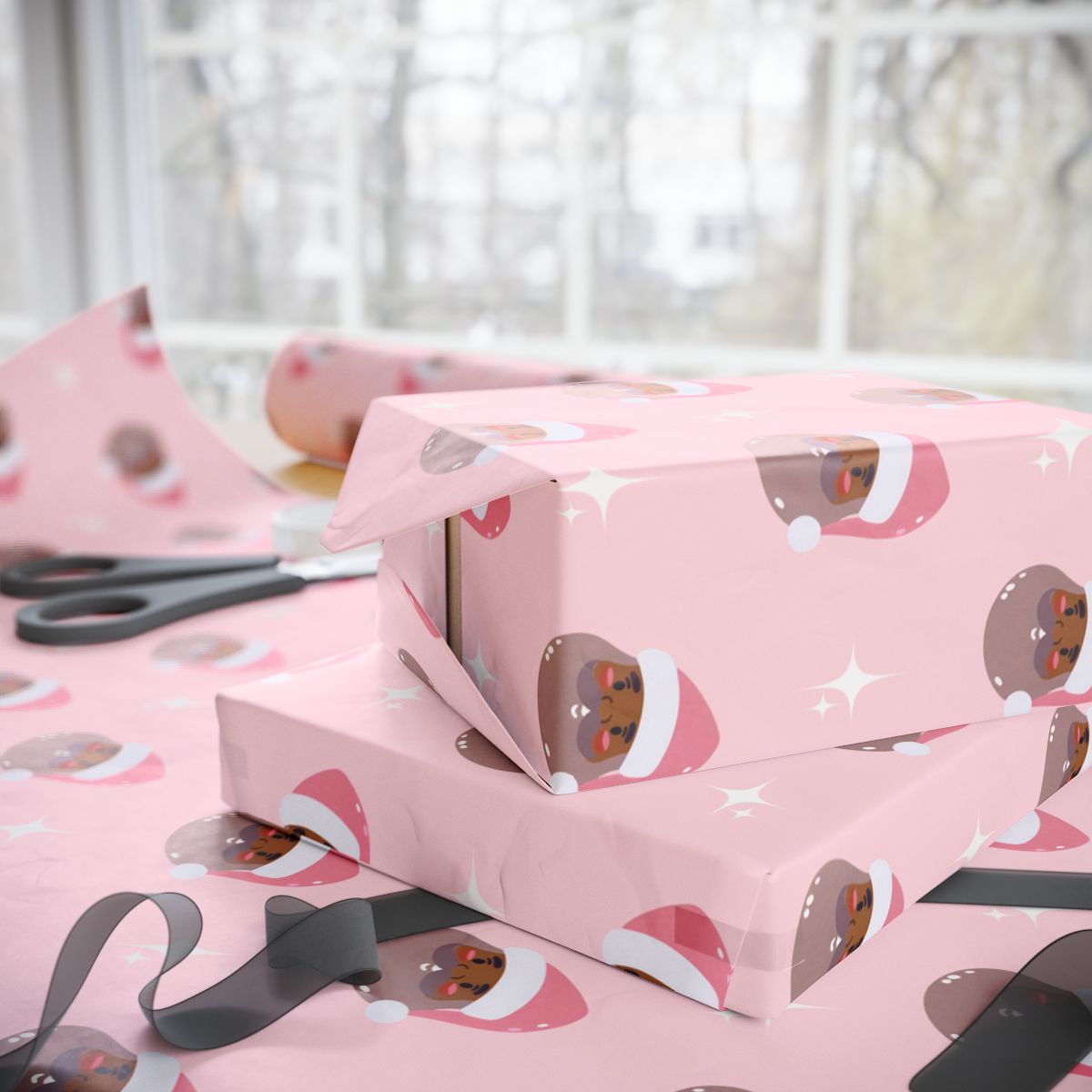 Black Santa Christmas Wrapping Paper