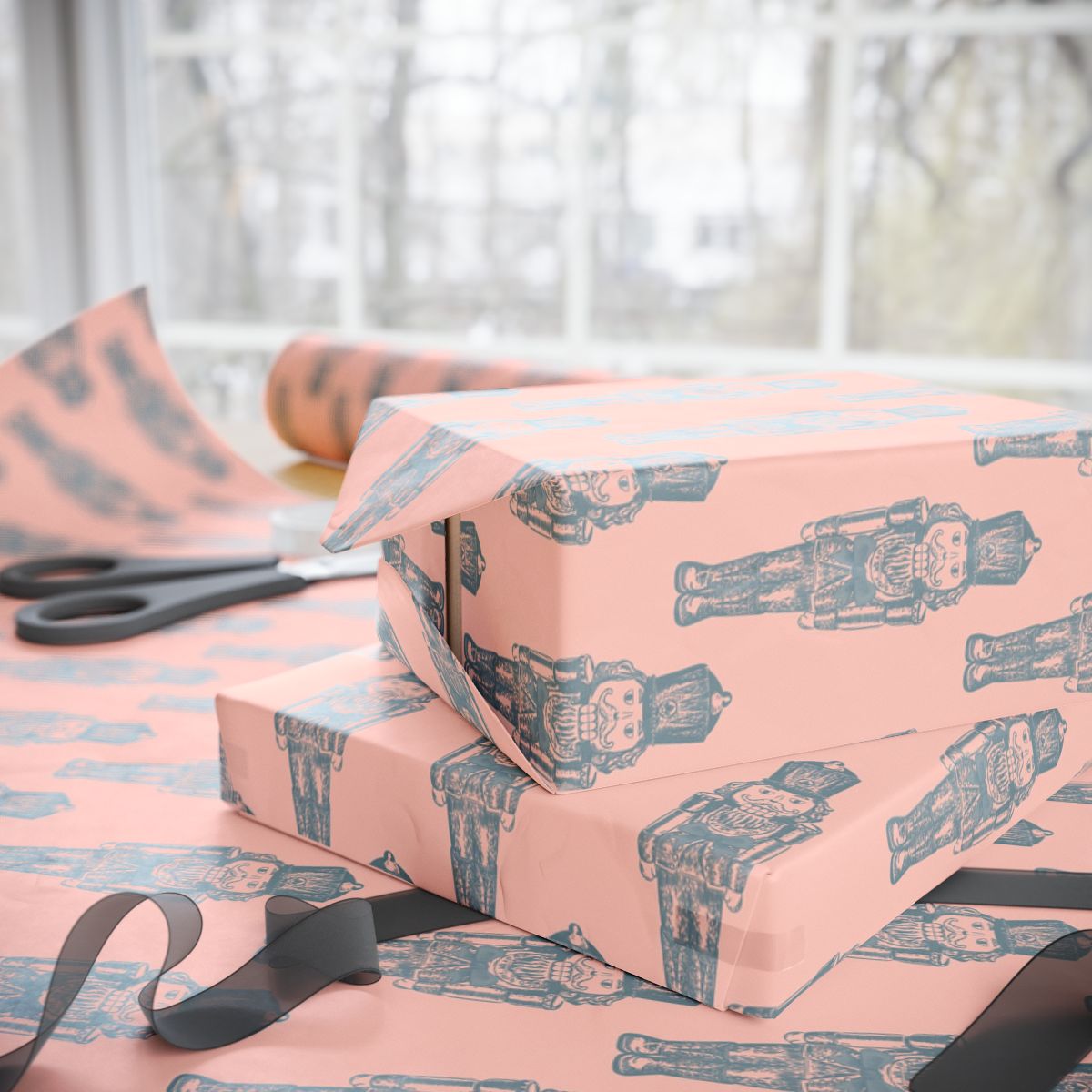 Coral & Blue Nutcracker Wrapping Paper