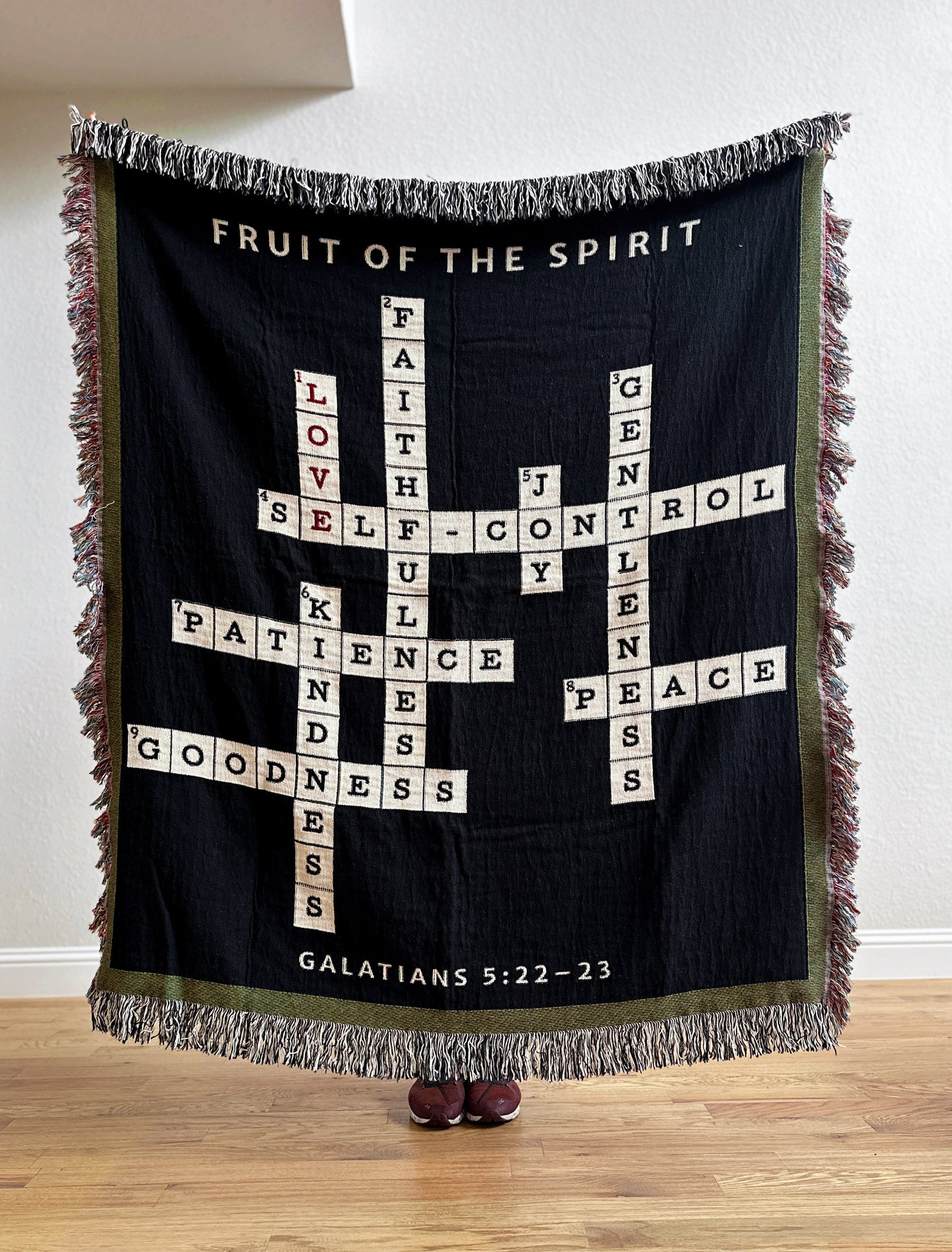 Fruit of the Spirit Crossword Woven Blanket, Housewarming Gift, Father's Day Gift