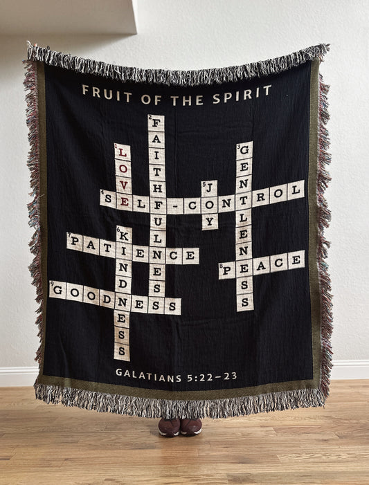 Fruit of the Spirit Crossword Woven Blanket, Housewarming Gift, Father's Day Gift