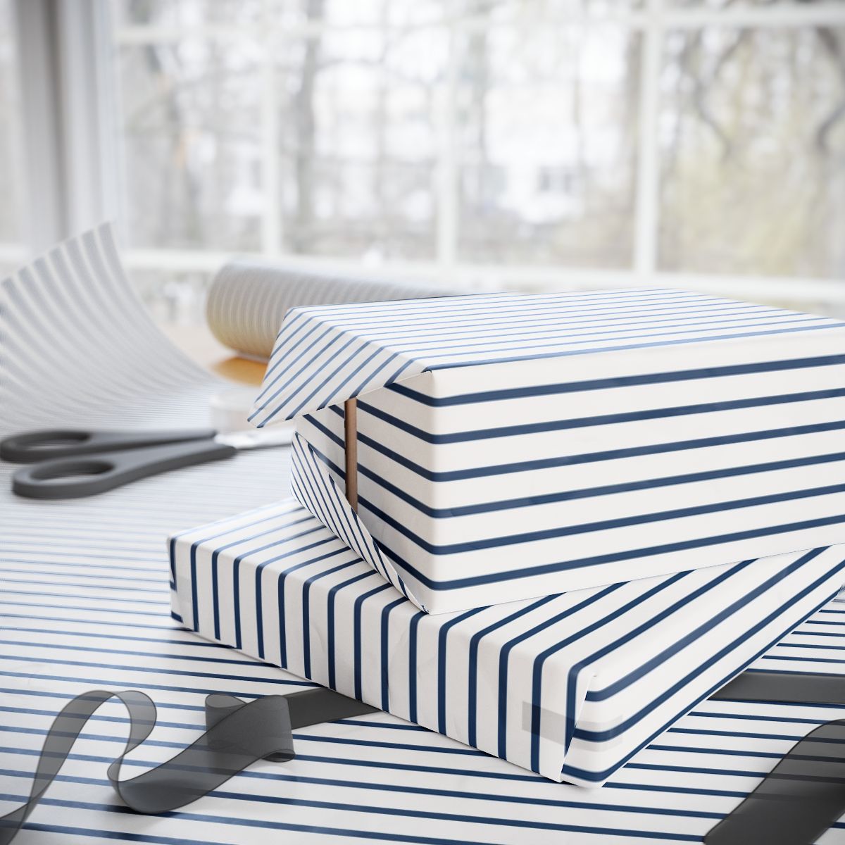 Navy Striped Wrapping Paper Roll