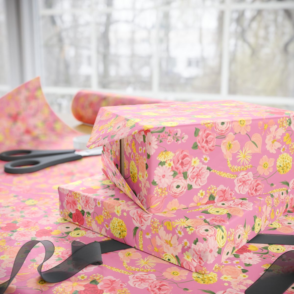 Pink Floral Wrapping Paper Roll