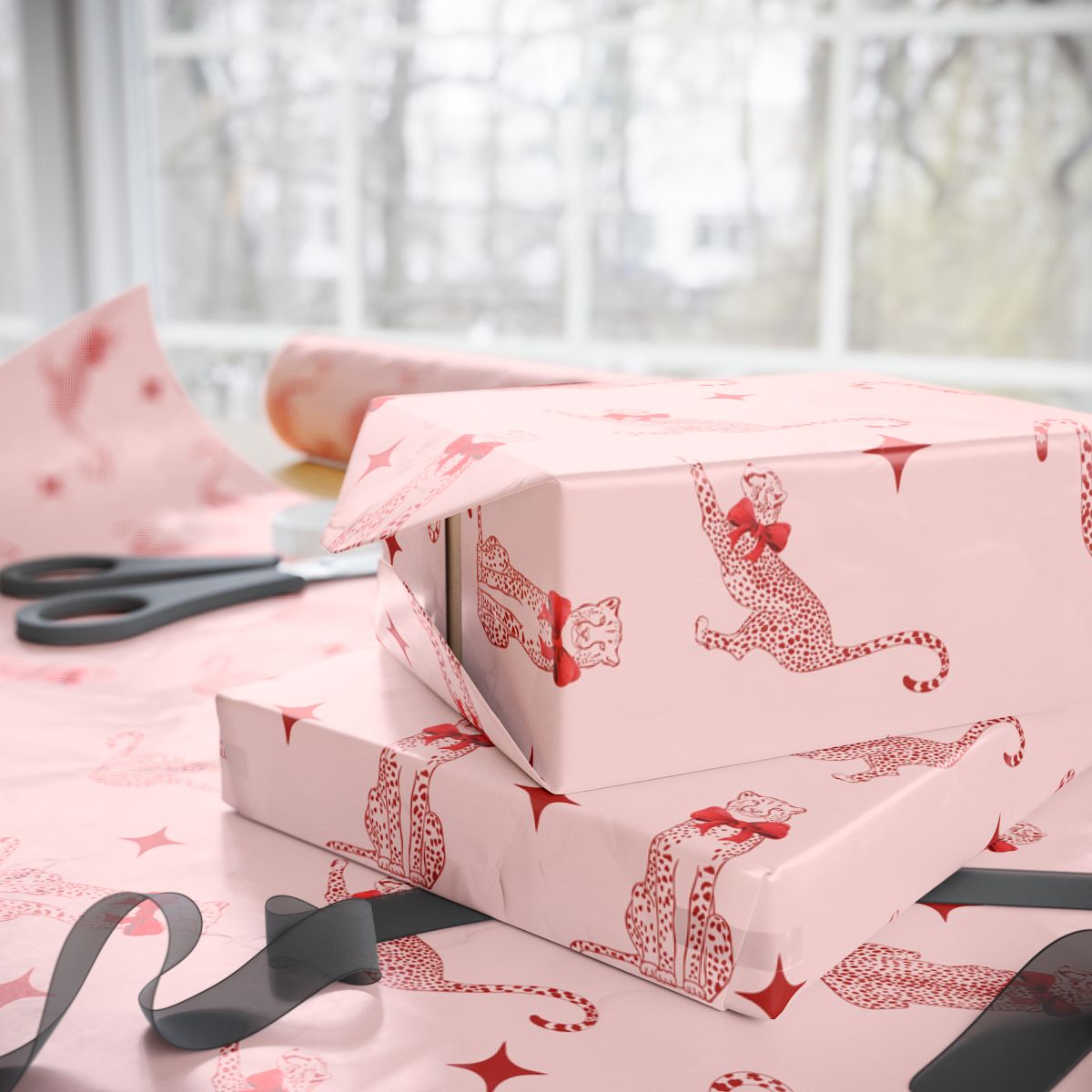 Leopards in Bows Personalized Wrapping Paper Roll