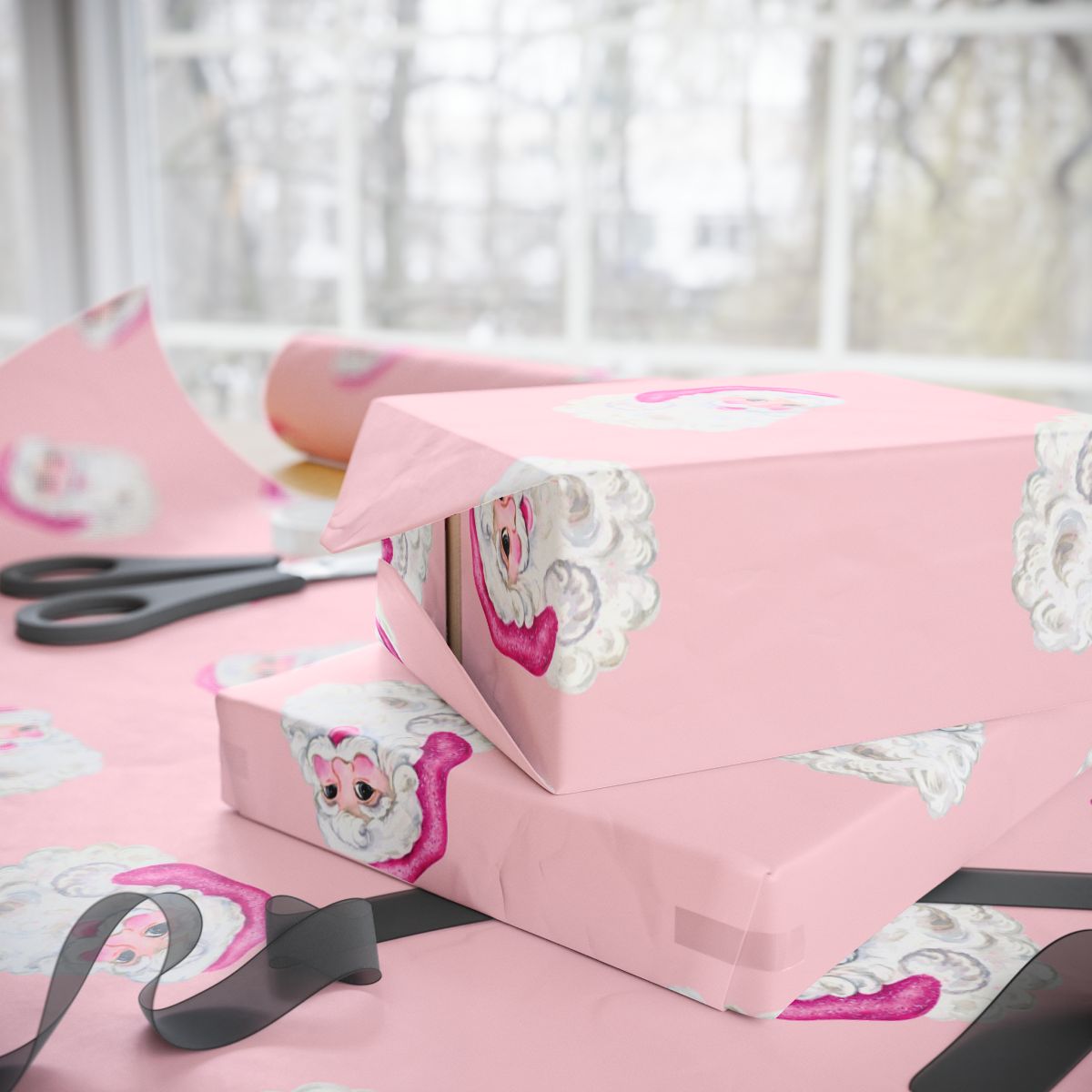 Pink Sequin Santa Wrapping Paper Roll