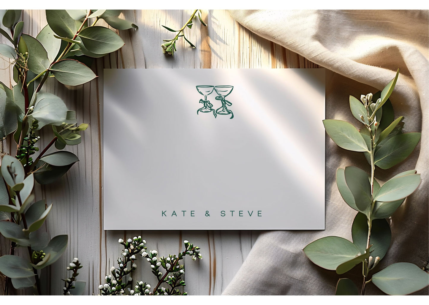Green Coquette Glasses Couple Stationery Set on Uncoated Matte Paper