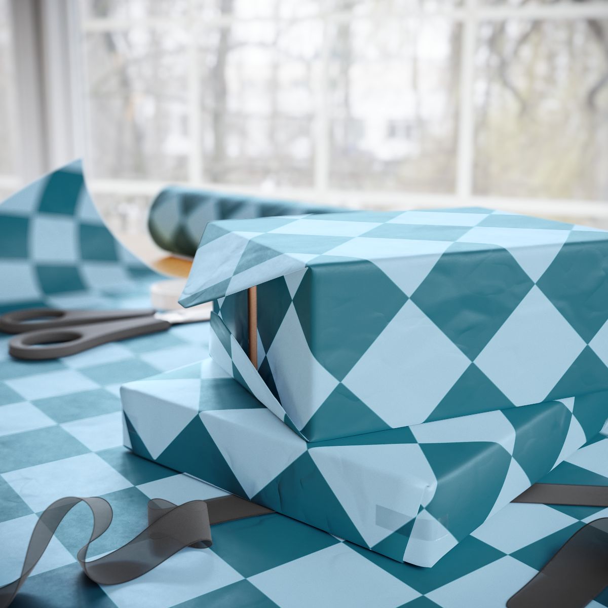 Turquoise Diamond Wrapping Paper Roll