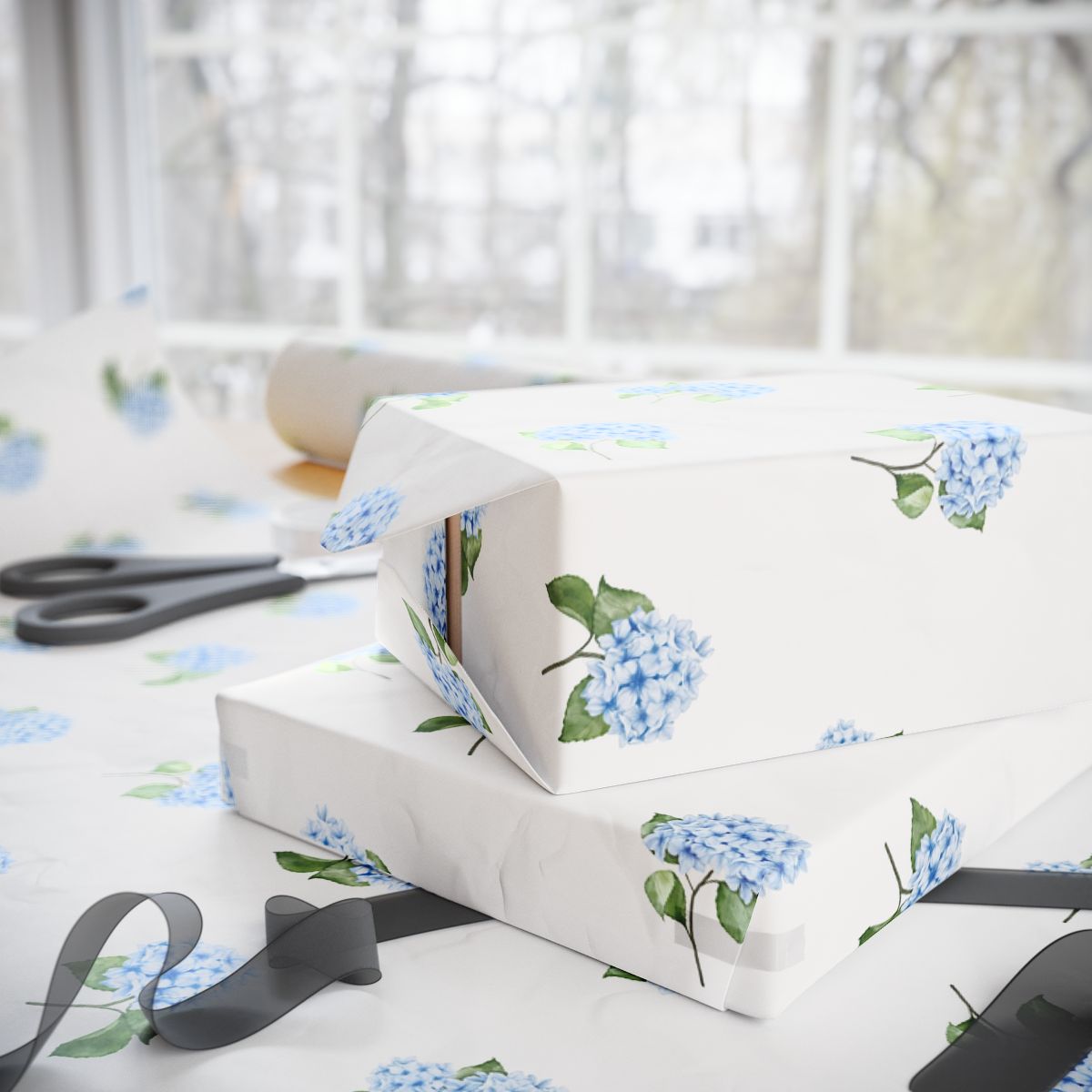 White  Hydrangea Wrapping Paper Roll