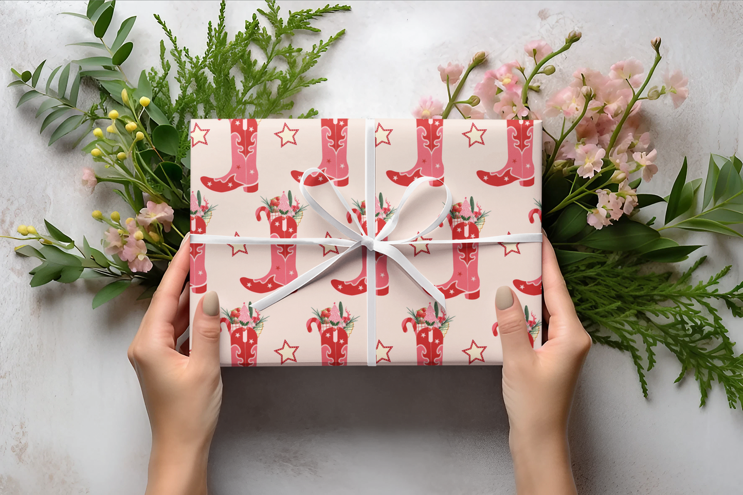 Christmas Cowgirl Boot Wrapping Paper Roll