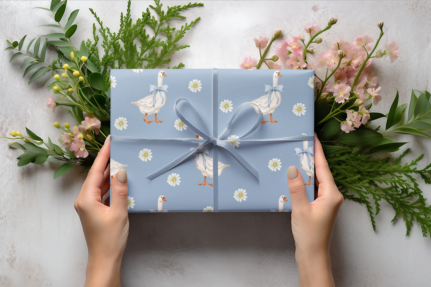 Blue Goose Wrapping Paper Roll, Baby Shower Wrapping Paper, Birthday Gift Wrap, Gift Wrap for Her