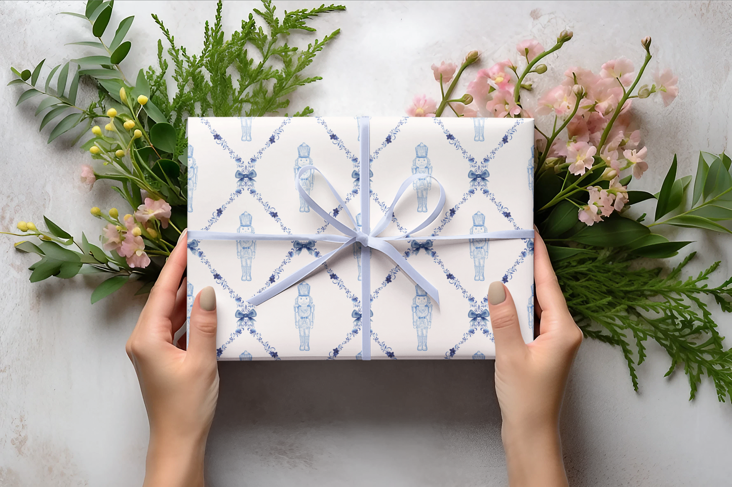 Nutcracker Blue Trellis Wrapping Paper Roll