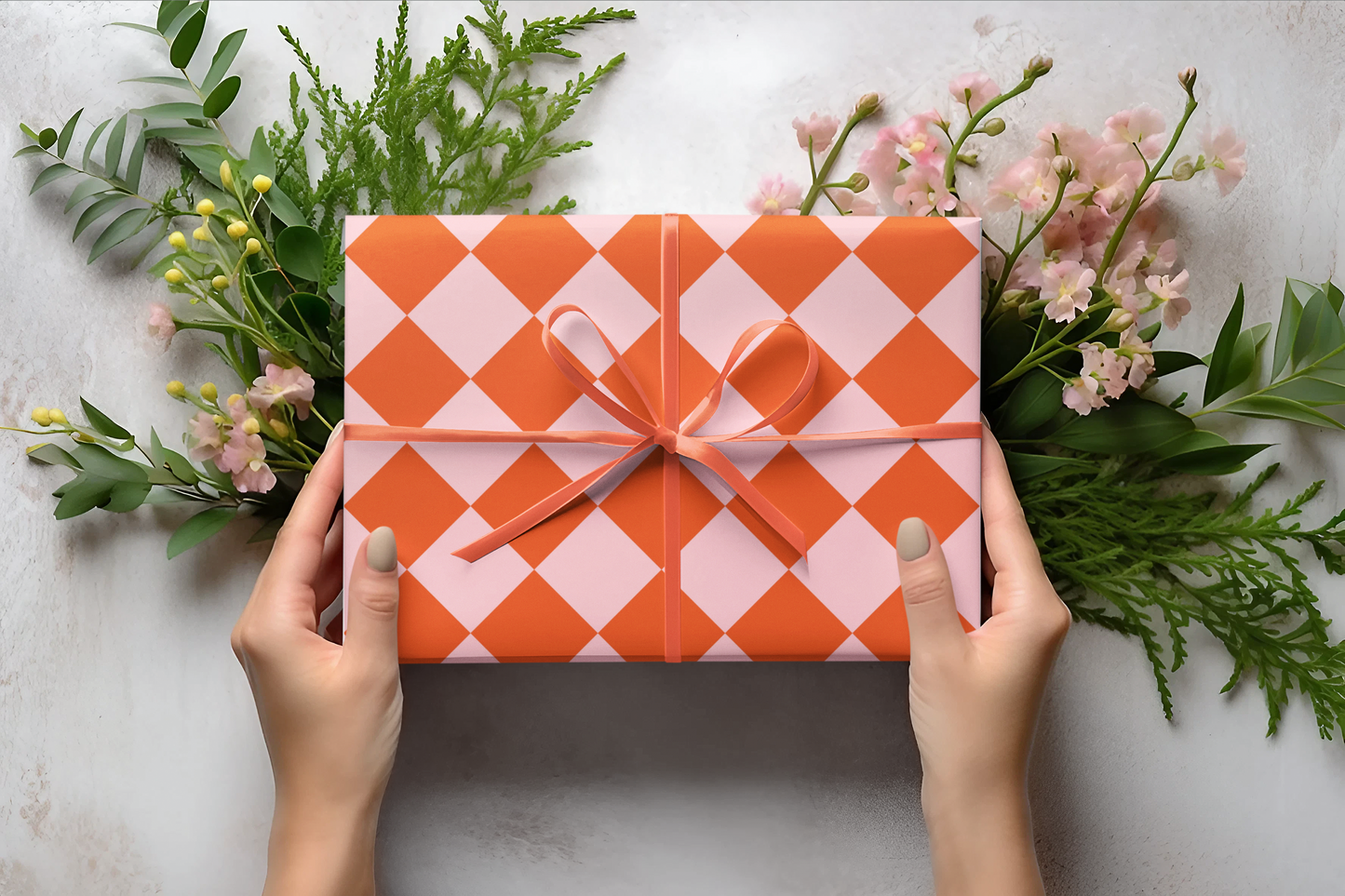 Orange & Pink Wrapping Paper Roll